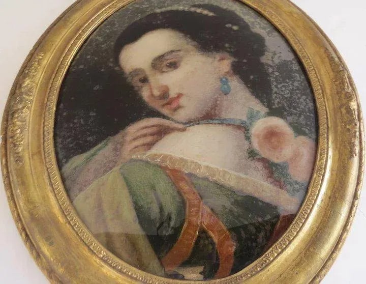 Mid 19th Century Reverse Painted Portraits of Young Girls, Framed - a Pair - 7