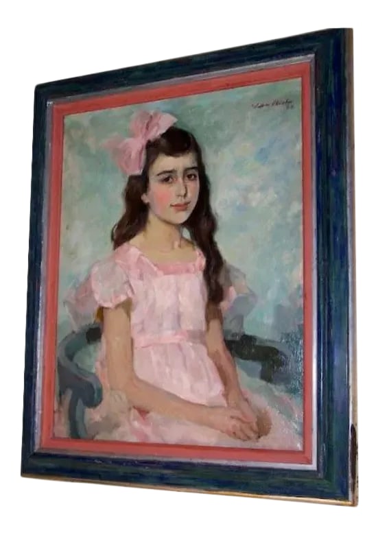 1920s "Portrait of a Girl in Pink" Oil Painting, Framed: A 591 Oil on canvas of a young girl. Signed upper right. 1920 24 x 29 1/2 $2,600.00 (1571) Condition: Alterations: Unknown Imperfections: Some Imperfections Condition Notes: good condition Materials &