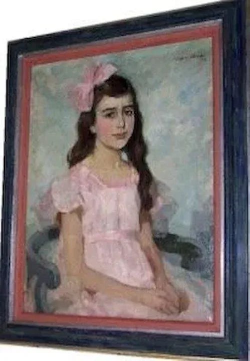 1920s "Portrait of a Girl in Pink" Oil Painting, Framed - 2