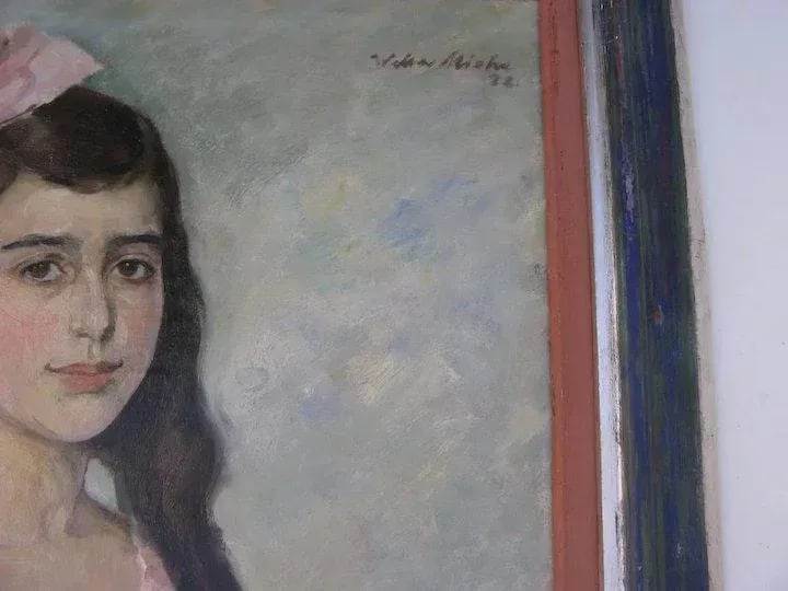 1920s "Portrait of a Girl in Pink" Oil Painting, Framed - 4