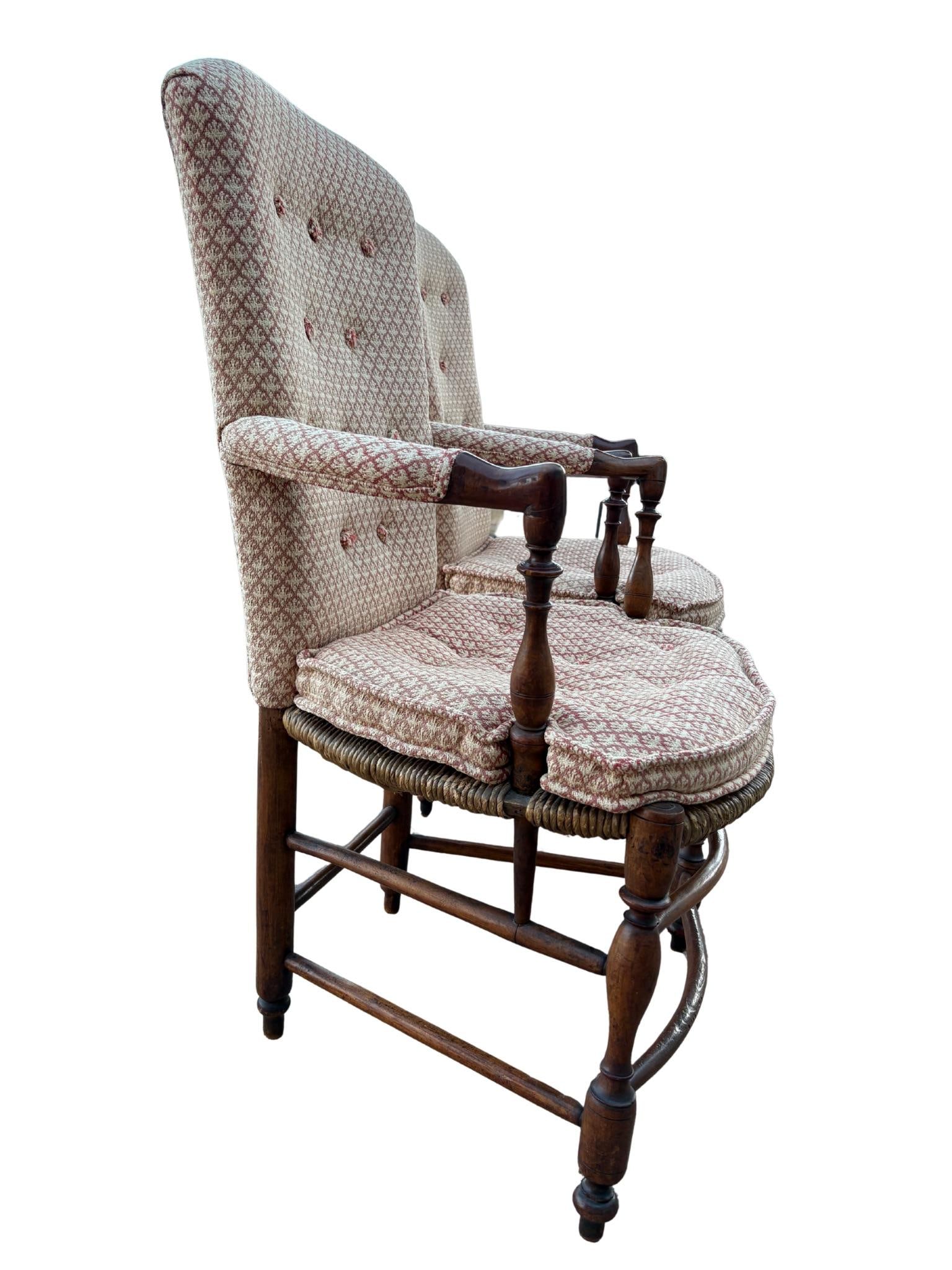 Pair of Antique French Provincial Style Upholstered Rush-Seat Armchairs - 11