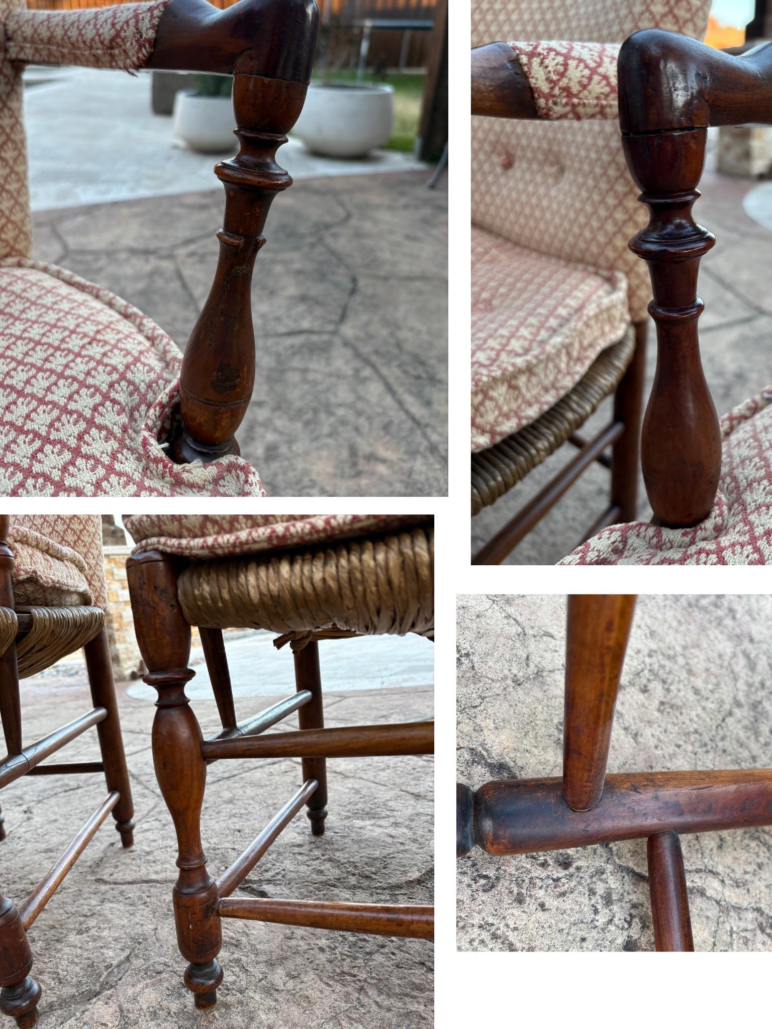 Pair of Antique French Provincial Style Upholstered Rush-Seat Armchairs - 12