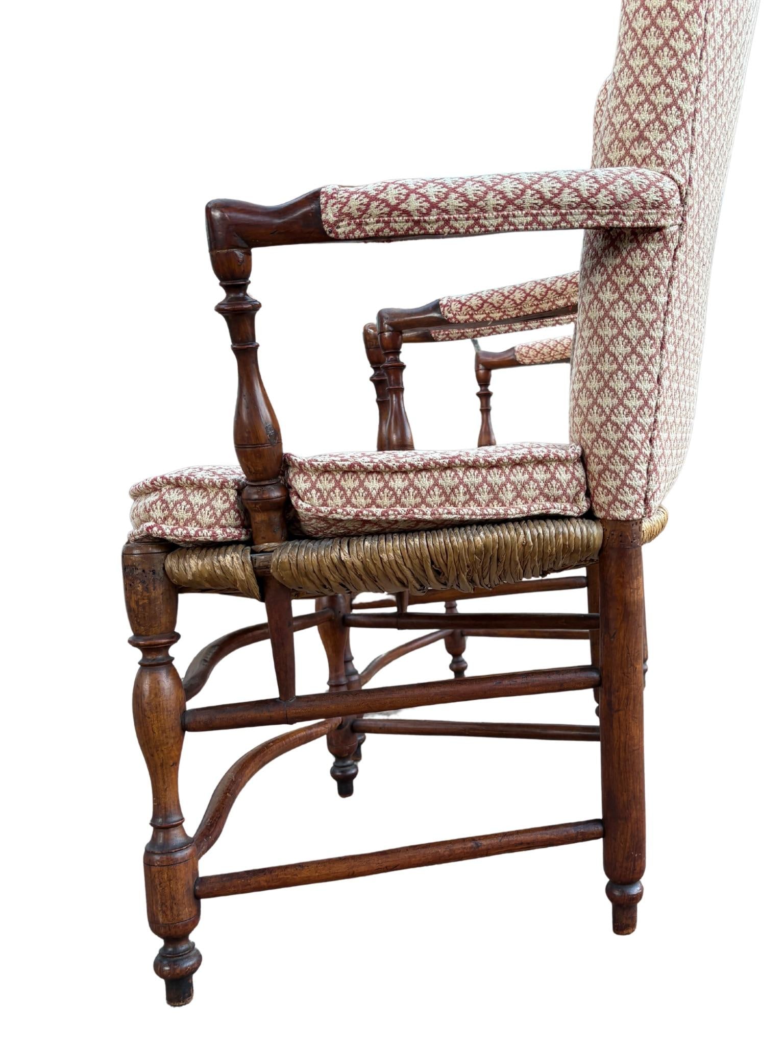 Pair of Antique French Provincial Style Upholstered Rush-Seat Armchairs - 7