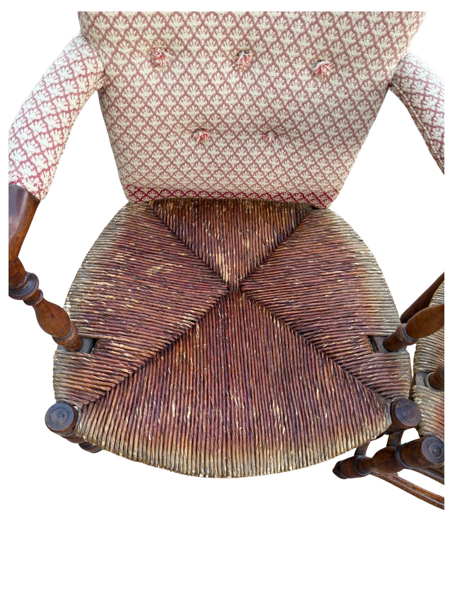 Pair of Antique French Provincial Style Upholstered Rush-Seat Armchairs - 8