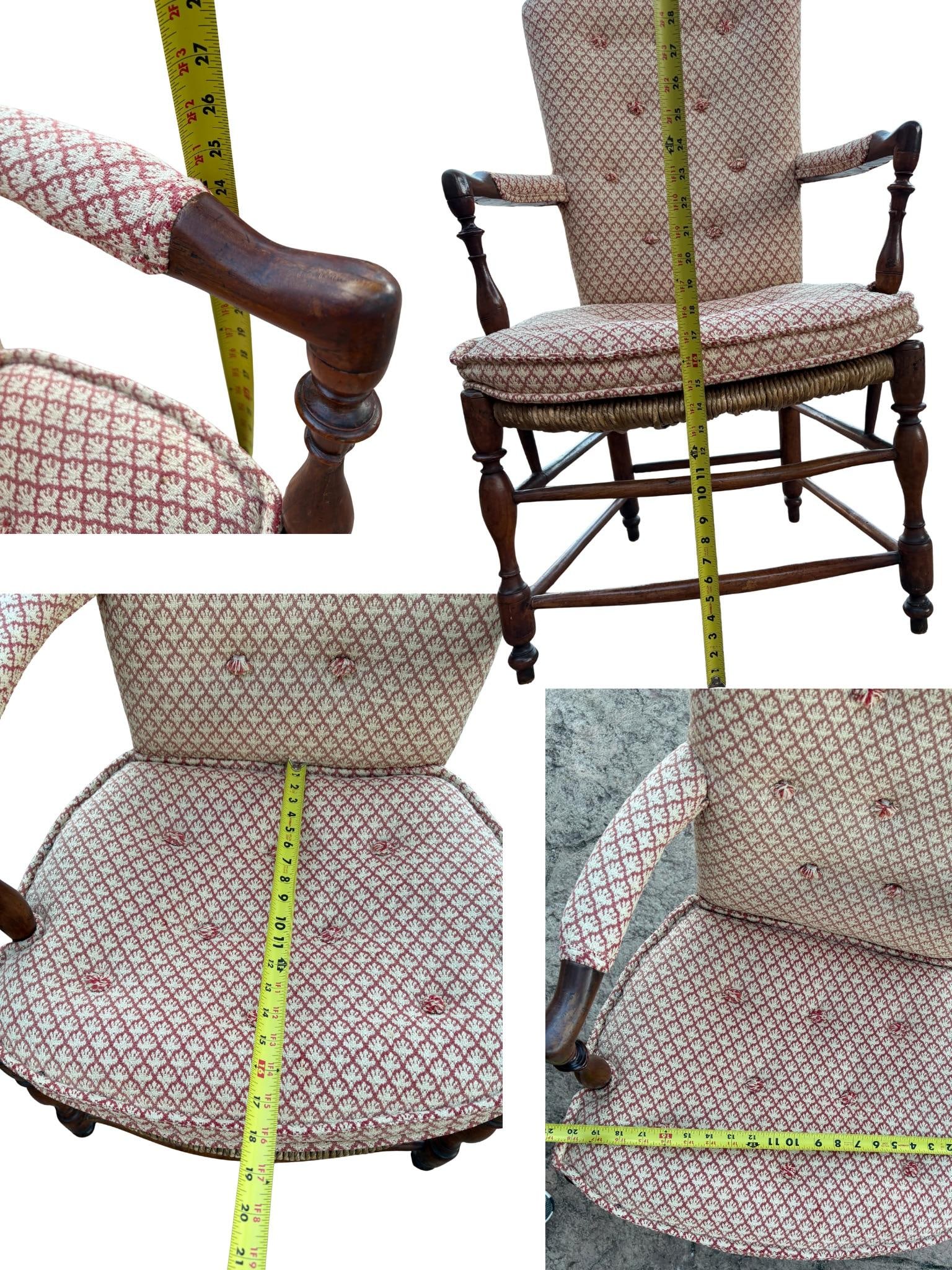 Pair of Antique French Provincial Style Upholstered Rush-Seat Armchairs - 9