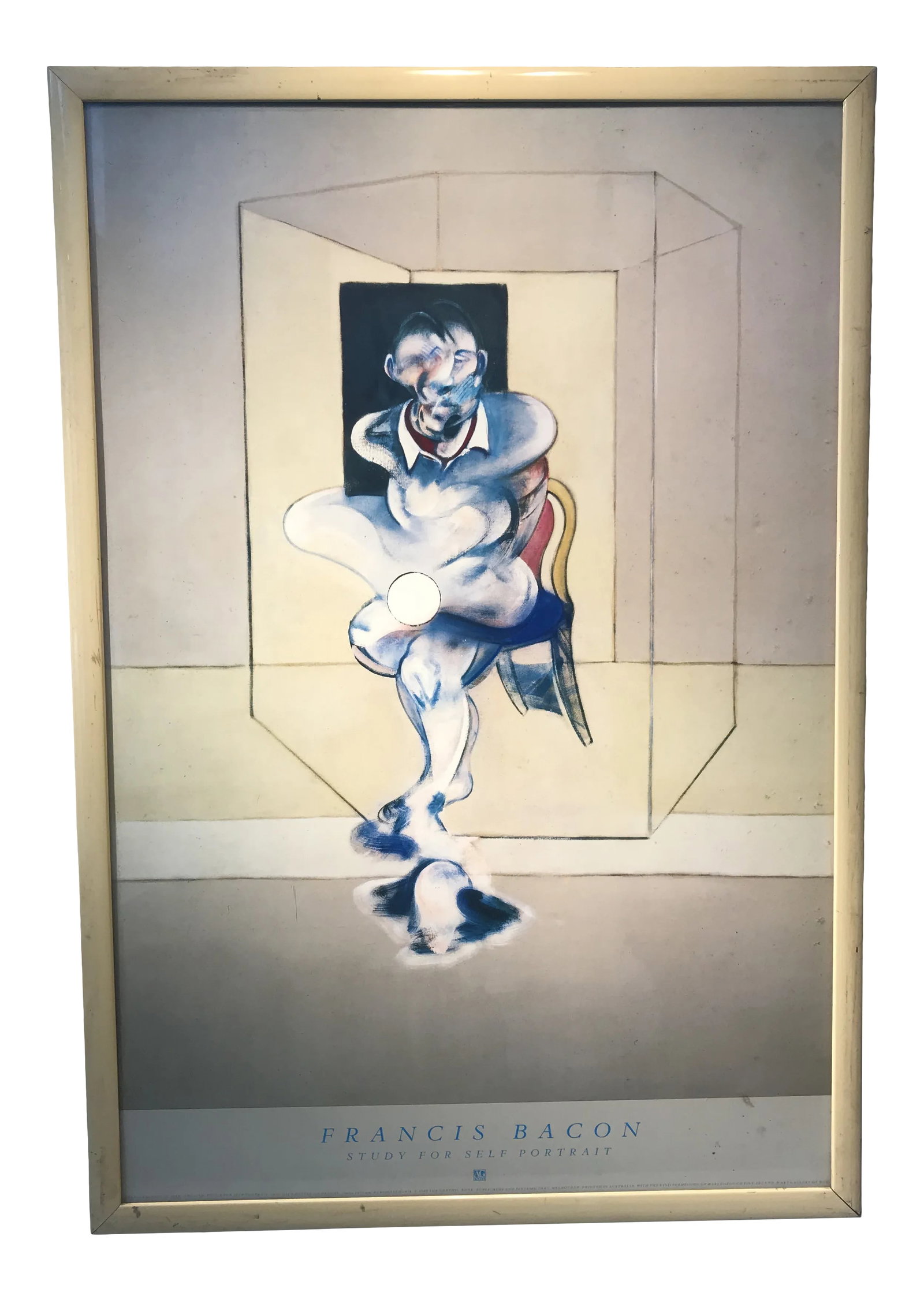 1980s Francis Bacon Study for Self Portrait Poster, Framed: Intense Francis Bacon Study for Self Portrait- Offset Lithograph on wove paper, Framed- c.1989 Australia. Dimensions: 37.25"H x 25.5"W x 1.25"D Bottom Border Reads: "Francis Bacon (B.1909) English.