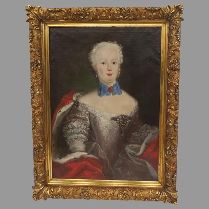 19th Century Portrait of a French Louis XV Style Woman Oil Painting, Framed - 9