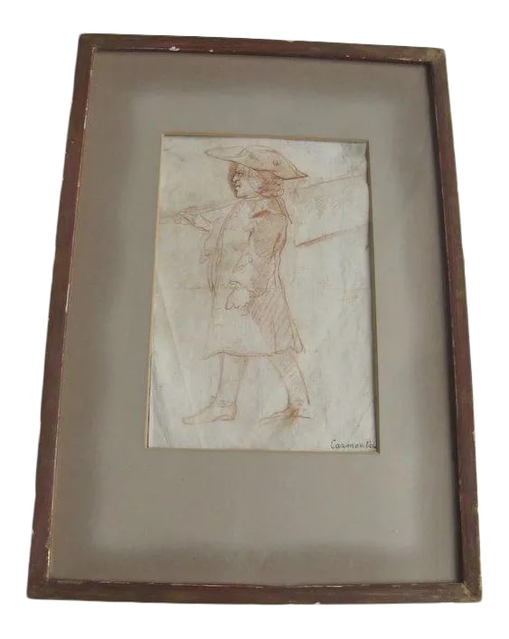 Mid 18th Century "Man in Profile" Red Chalk Drawing by Louis de Carmontelle, Framed: Man in Profile [full figure] Louis de Carmontelle [1717-1806] Red Chalk Signed Size: 61/2 x 91/4" Louis Carrogis Carmontelle FROM WIKIPEDIA Louis Carrogis Carmontelle (15 August 1717 - 26 December