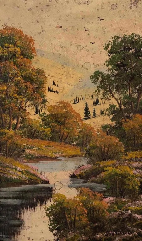 Mid 20th Century Signed Fall Landscape Oil Painting in Ornate Gilt Frame - 2