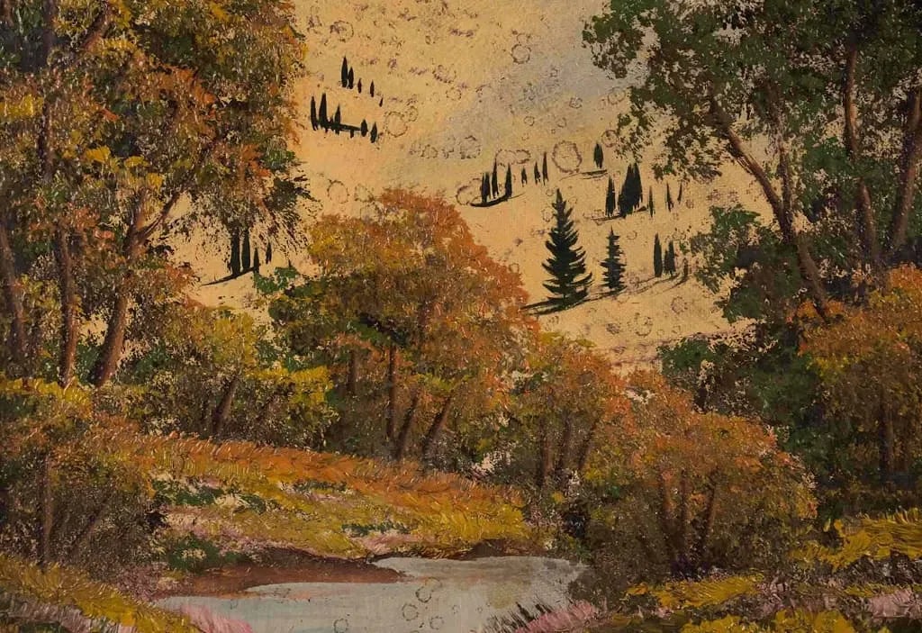 Mid 20th Century Signed Fall Landscape Oil Painting in Ornate Gilt Frame - 4