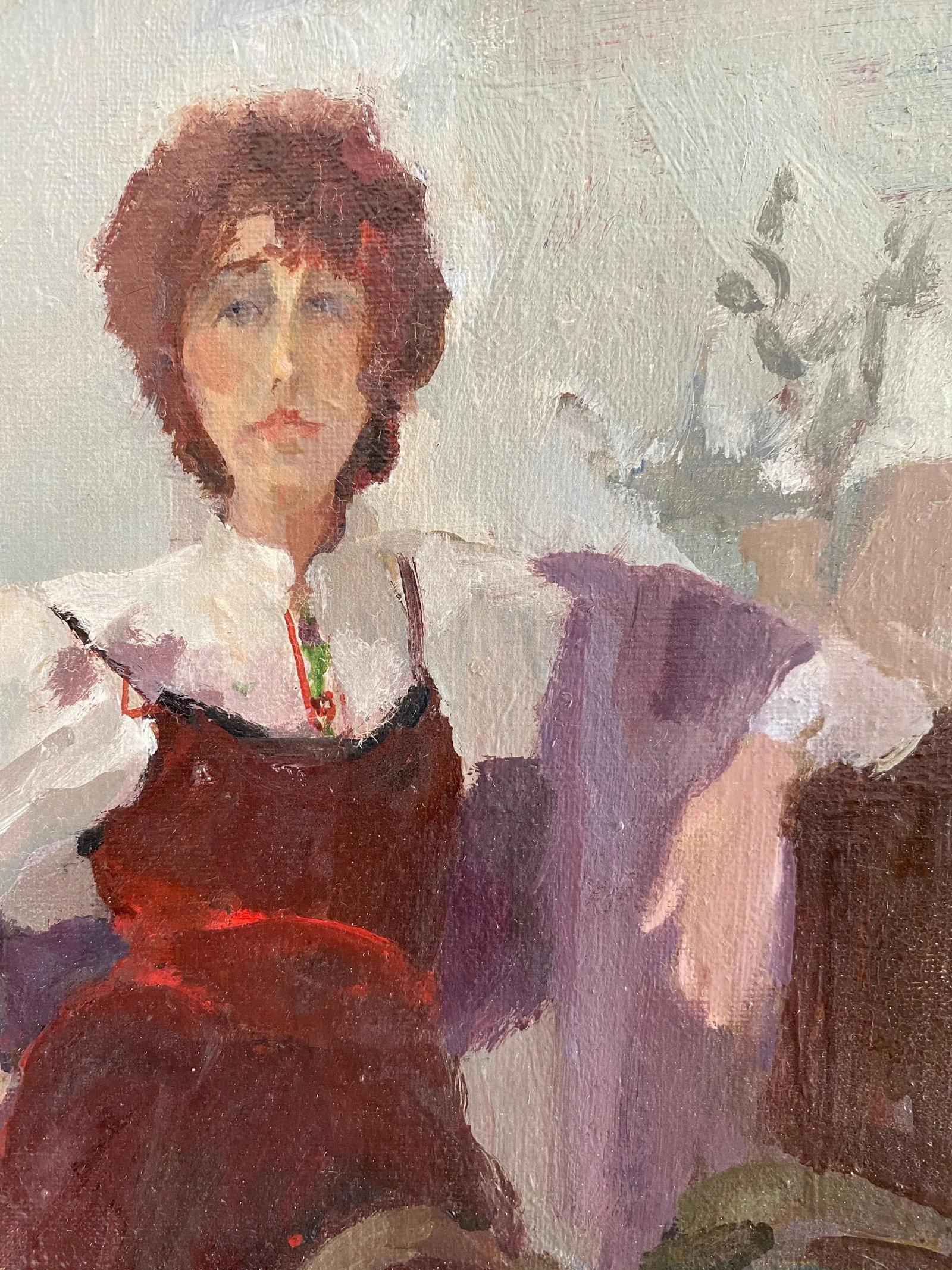 1980s "Woman in Interior" Portrait Oil Painting by Ann Toulmin-Rothe, Framed - 2