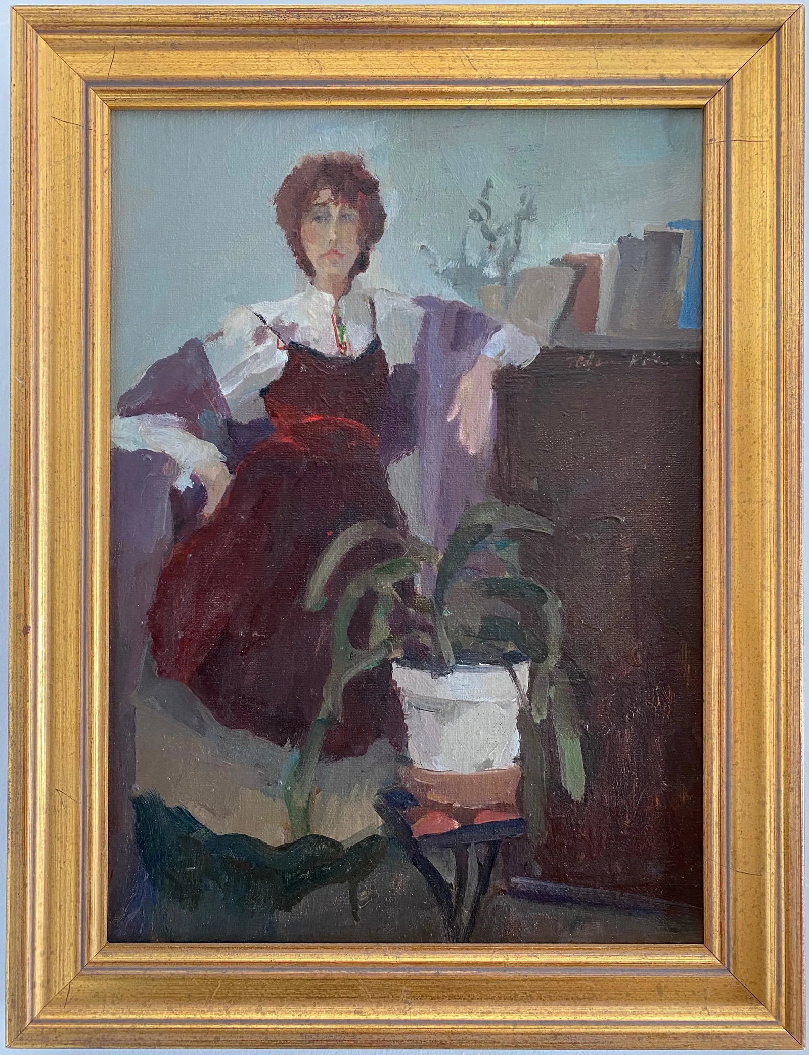 1980s "Woman in Interior" Portrait Oil Painting by Ann Toulmin-Rothe, Framed - 6
