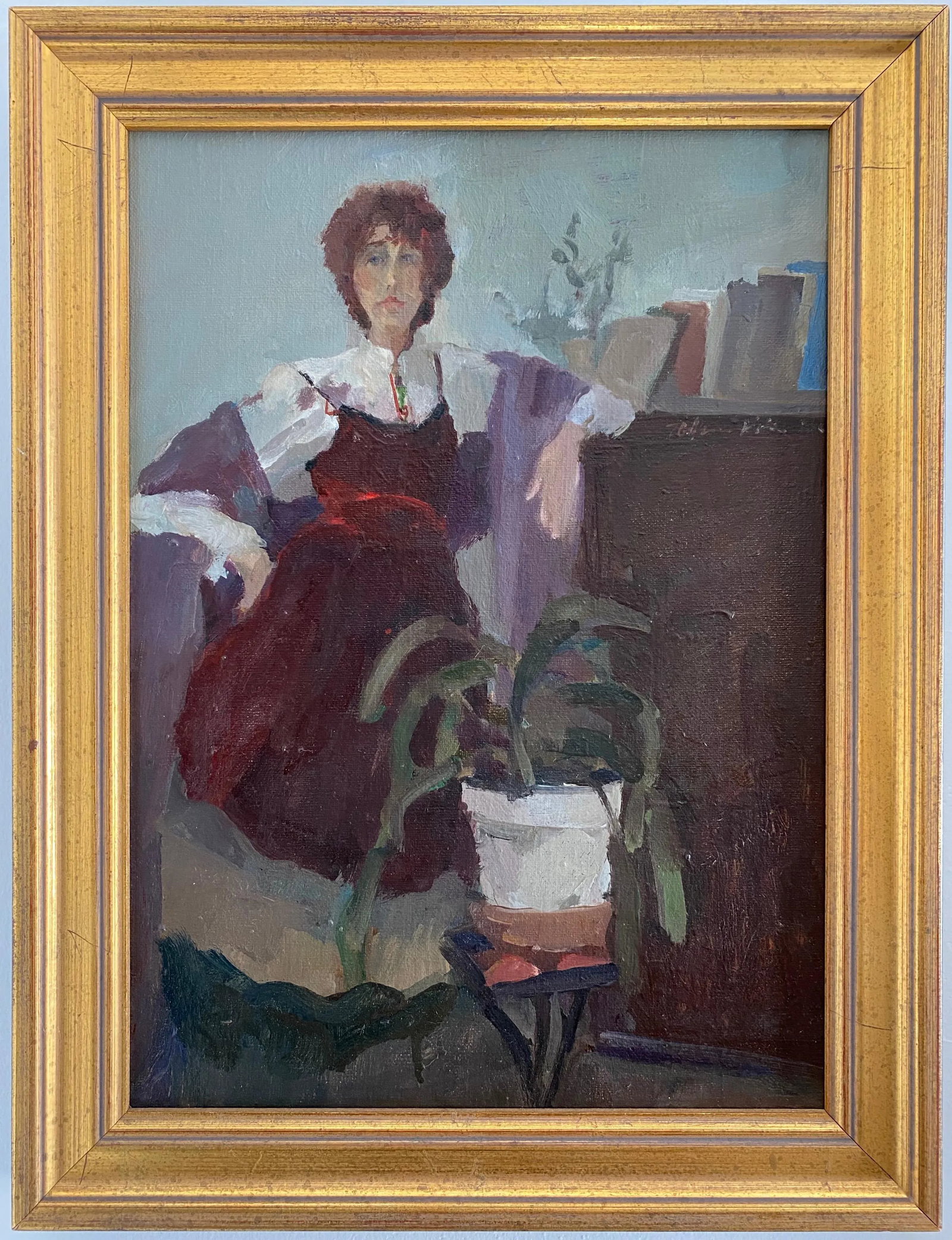 1980s "Woman in Interior" Portrait Oil Painting by Ann Toulmin-Rothe, Framed - 7
