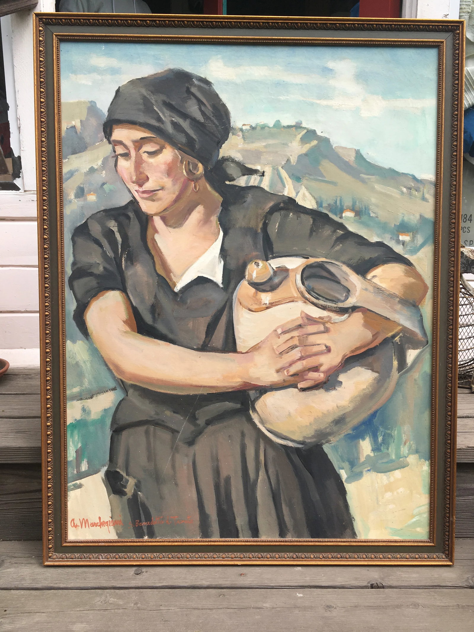 1920's "Portrait of a Young Maiden" Oil Painting by Italian Artist Armando Marchergiani, Framed - 13