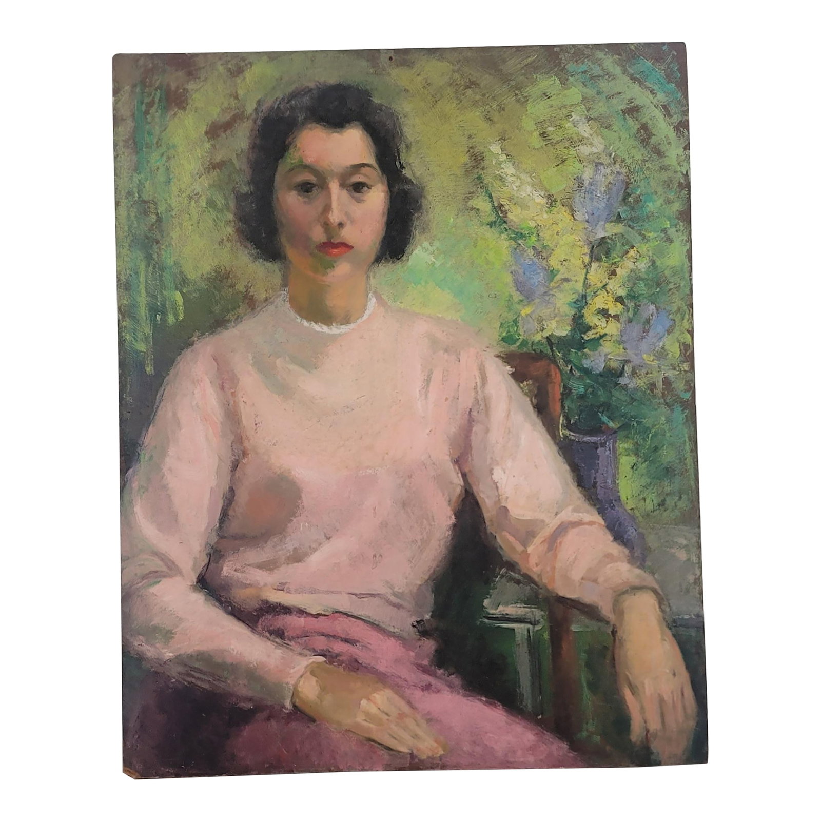 20th Century 'Modern Woman' Large Oil Portrait Painting Unknown Artist: The MCM Modern Woman Pastel Portrait Painting is a large, unframed oil pastel painting featuring a modernist style. Measuring at 30 inches in height and 24 inches in width, this original piece