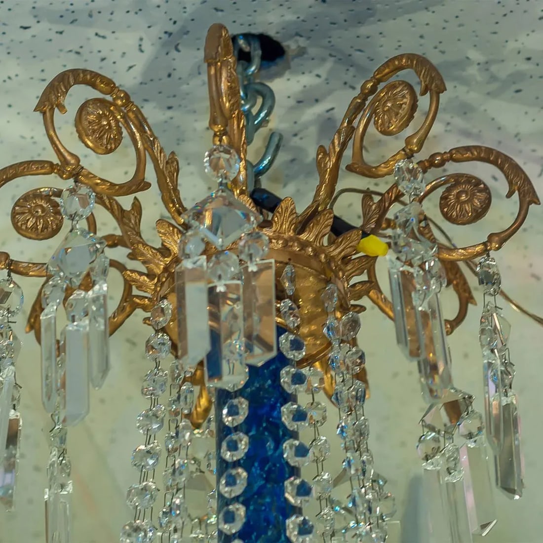 Louis XVI Style Gilt Bronze and Faux Lapis Twelve-Light Chandelier - 2
