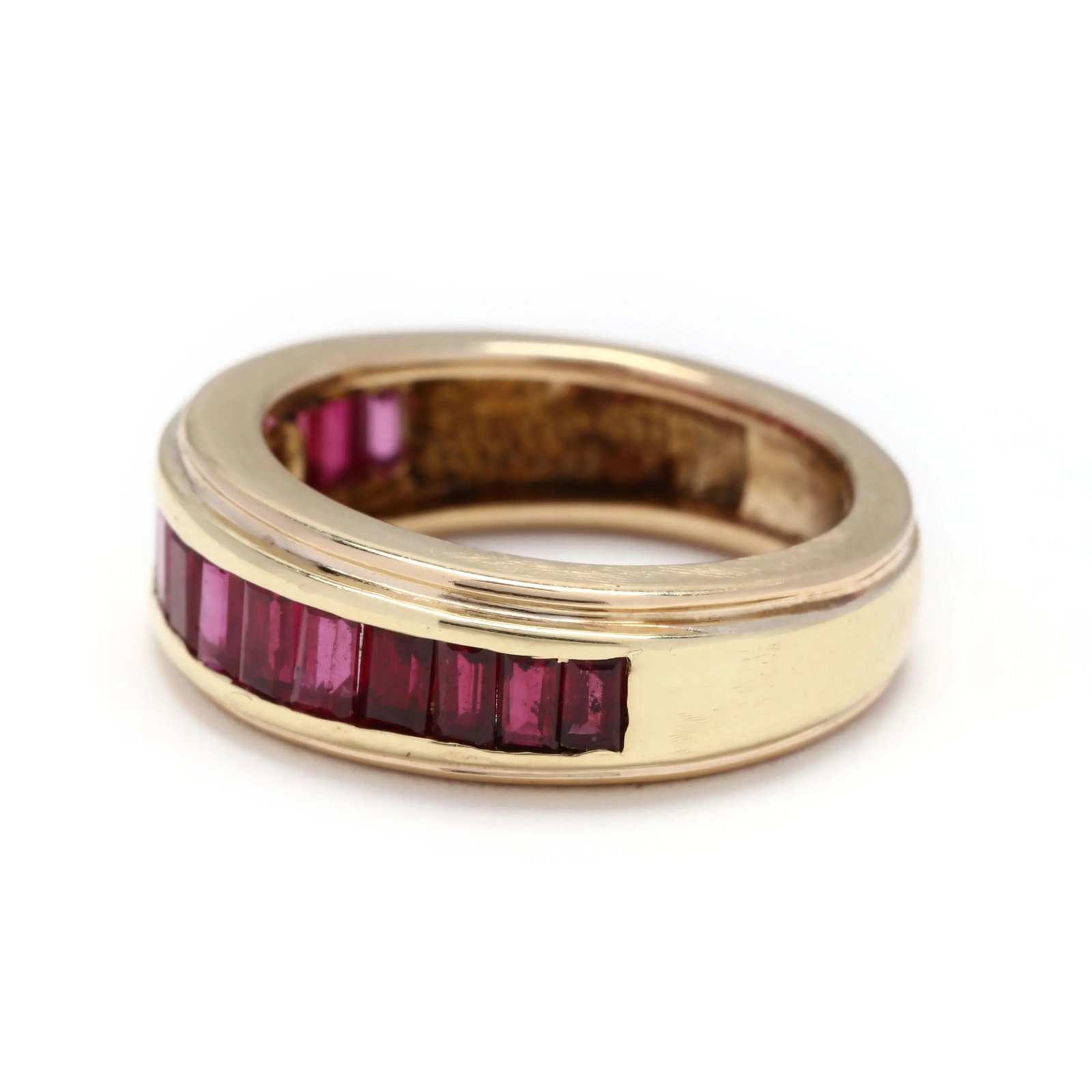 1.68ctw Baguette Ruby Channel Band Ring, 18k Yellow Gold, Ring Size 5.25 - 5