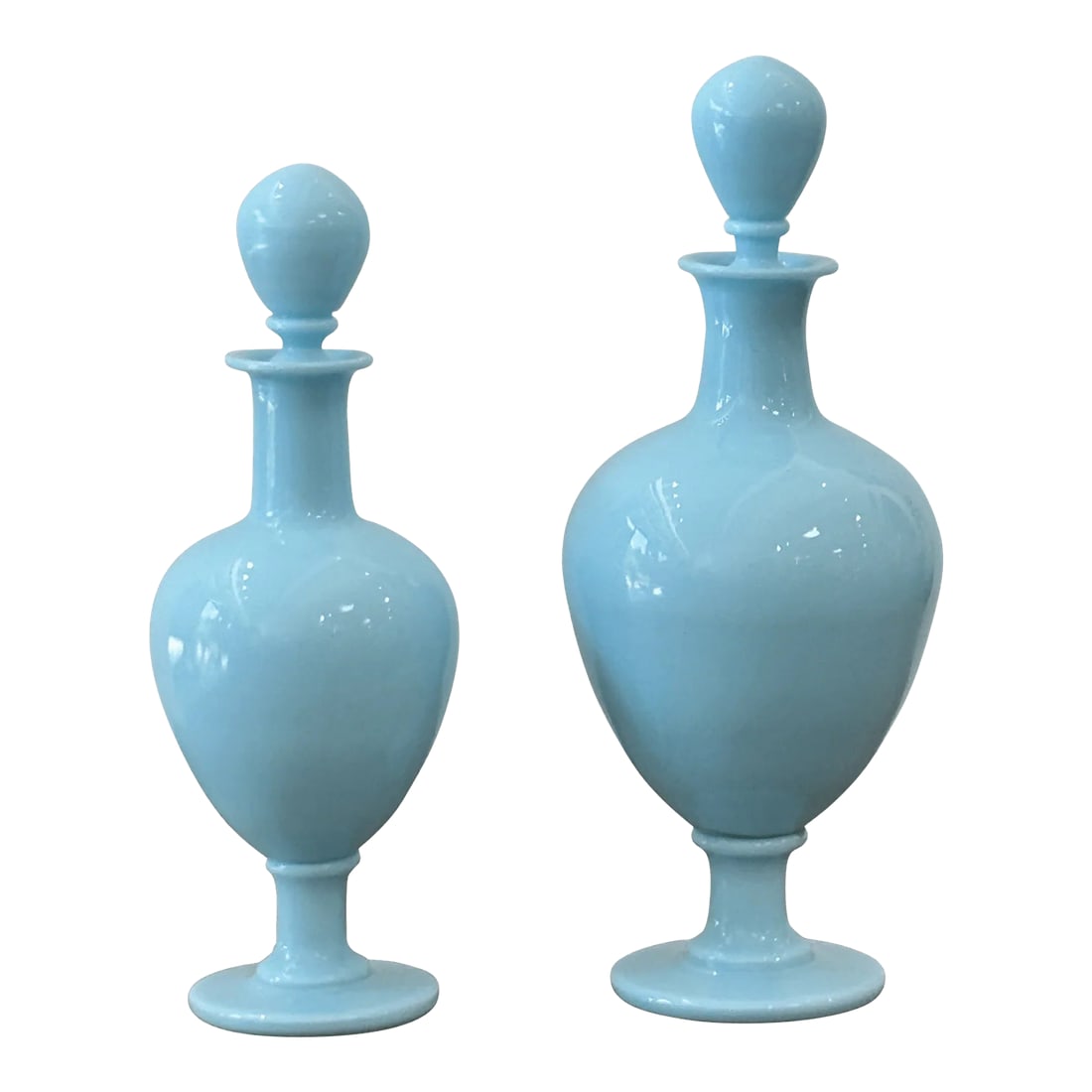19th Century French Blue Opaline Apothecary Bottles- Set of 2 (1 of 5)