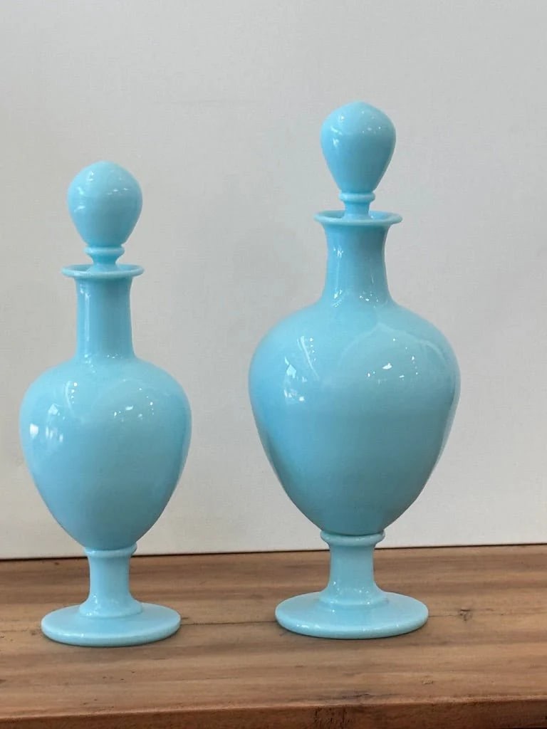 19th Century French Blue Opaline Apothecary Bottles- Set of 2 - 3