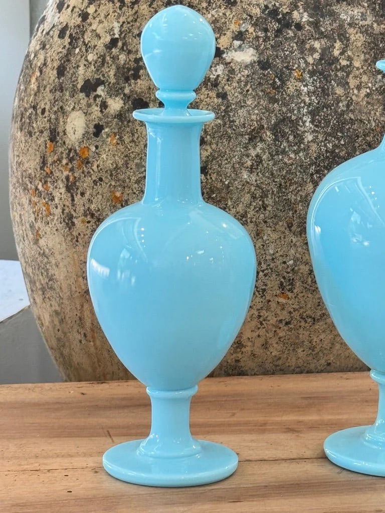 19th Century French Blue Opaline Apothecary Bottles- Set of 2 - 4