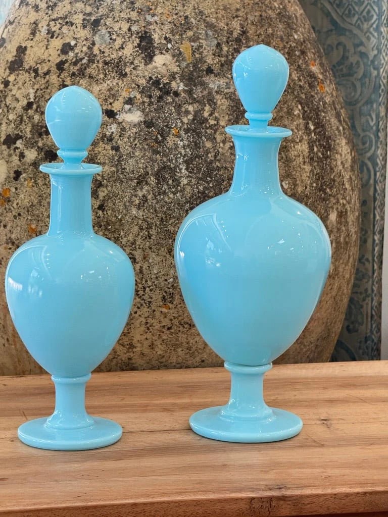 19th Century French Blue Opaline Apothecary Bottles- Set of 2 - 5