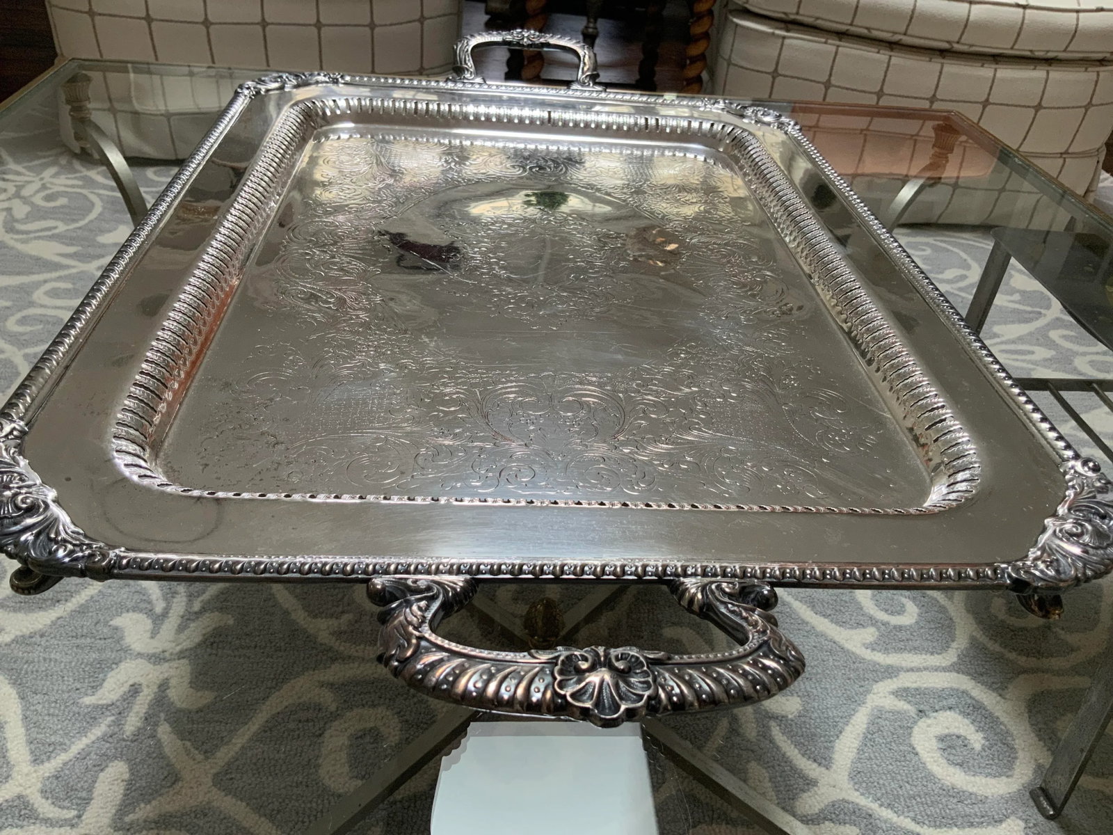 1920s Large English Silverplate Serving Tray - 7