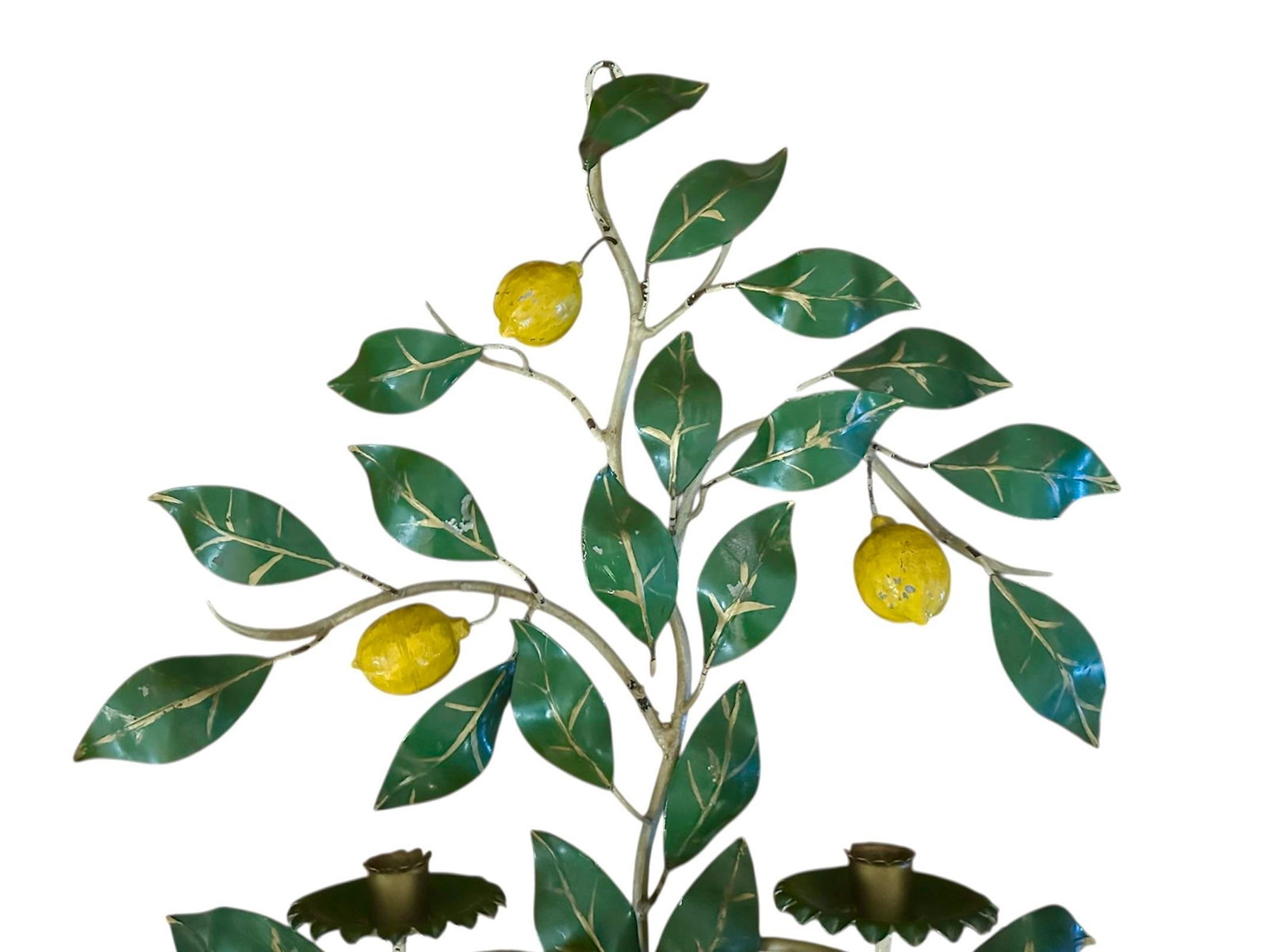 Vintage Italian Tole Potted Espaliered / Espalier Lemon Tree Candle Wall Sconce / Toleware Candle Ho - 2
