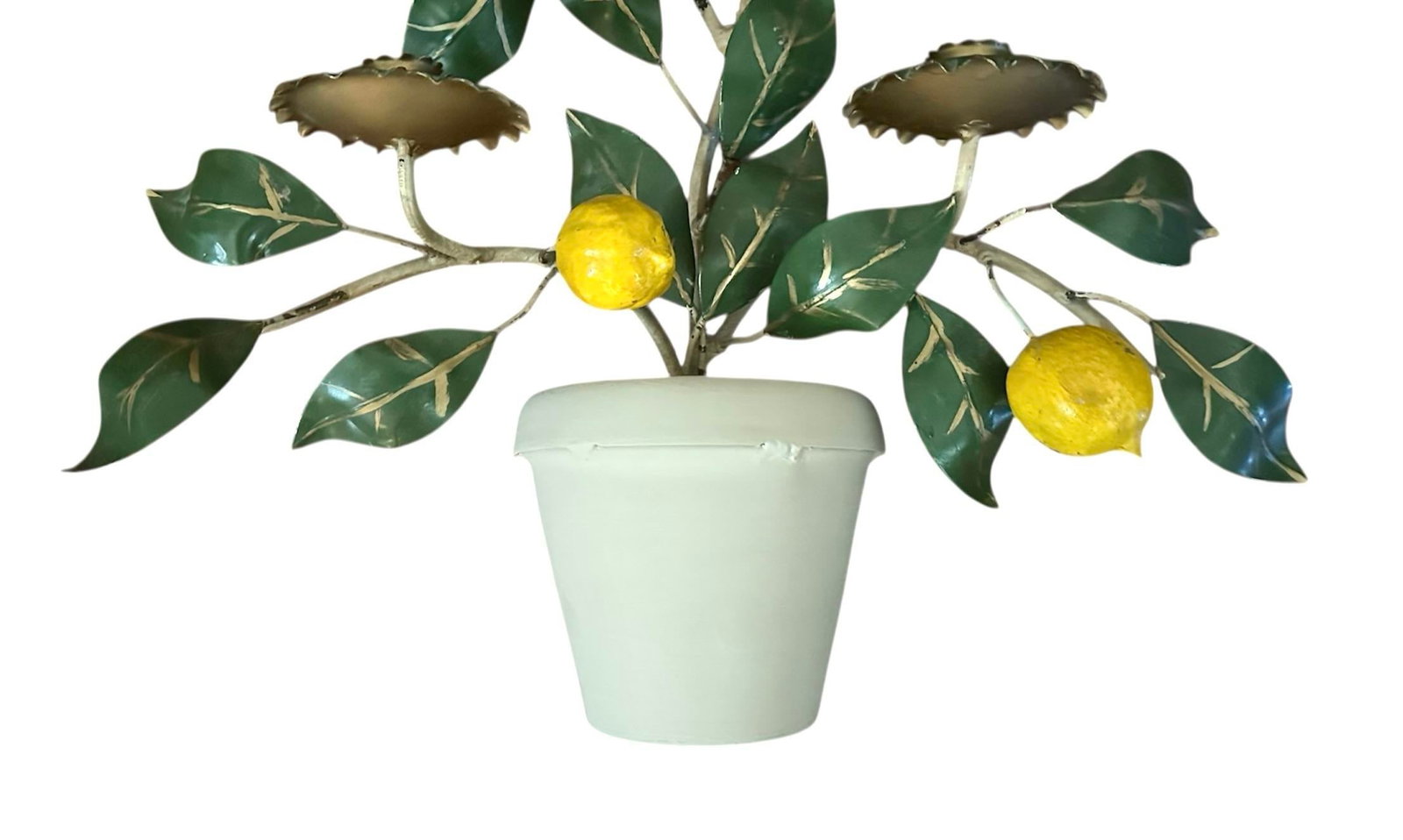 Vintage Italian Tole Potted Espaliered / Espalier Lemon Tree Candle Wall Sconce / Toleware Candle Ho - 3