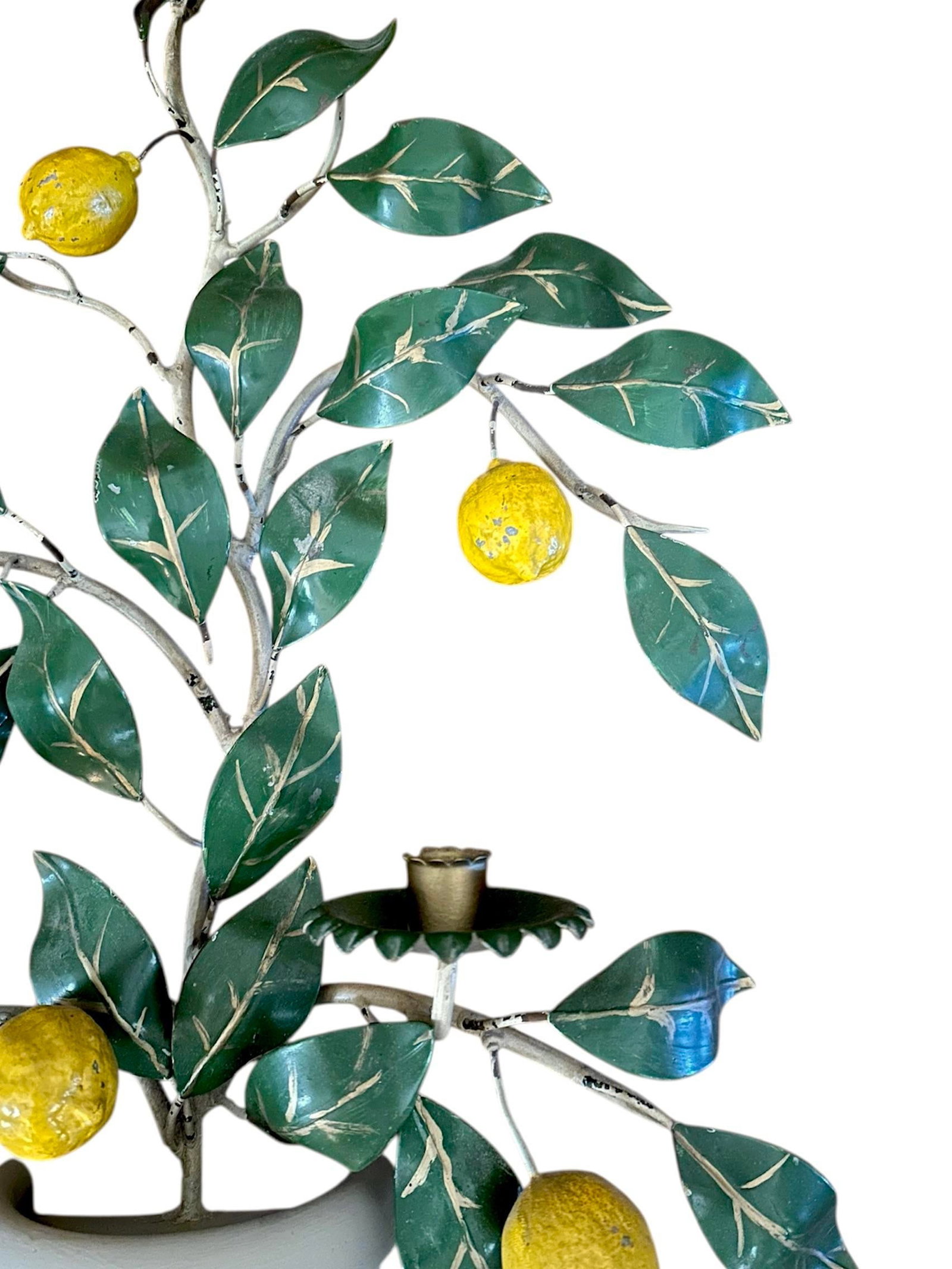 Vintage Italian Tole Potted Espaliered / Espalier Lemon Tree Candle Wall Sconce / Toleware Candle Ho - 6