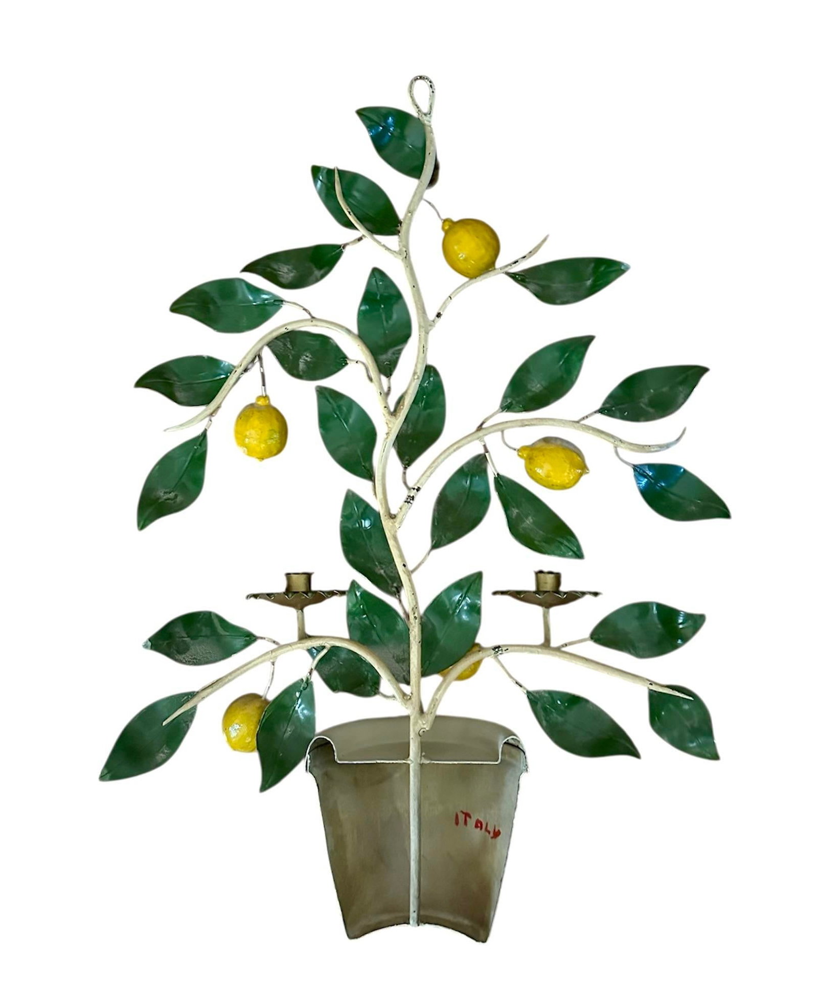 Vintage Italian Tole Potted Espaliered / Espalier Lemon Tree Candle Wall Sconce / Toleware Candle Ho - 7