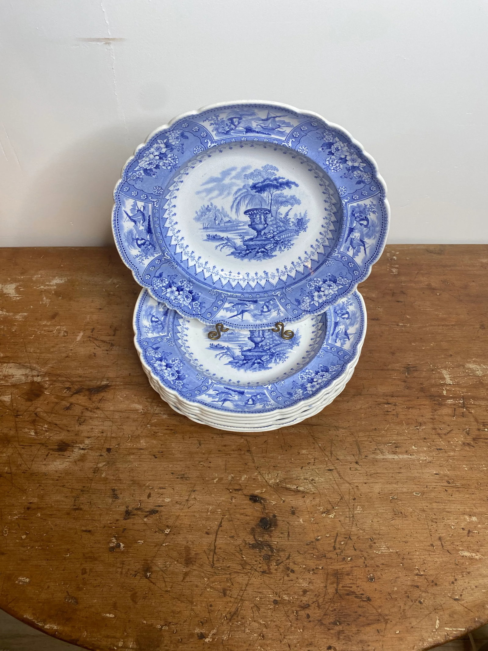 Antique Staffordshire Blue and White Soup Bowls/Plates - Set of 7 - 2