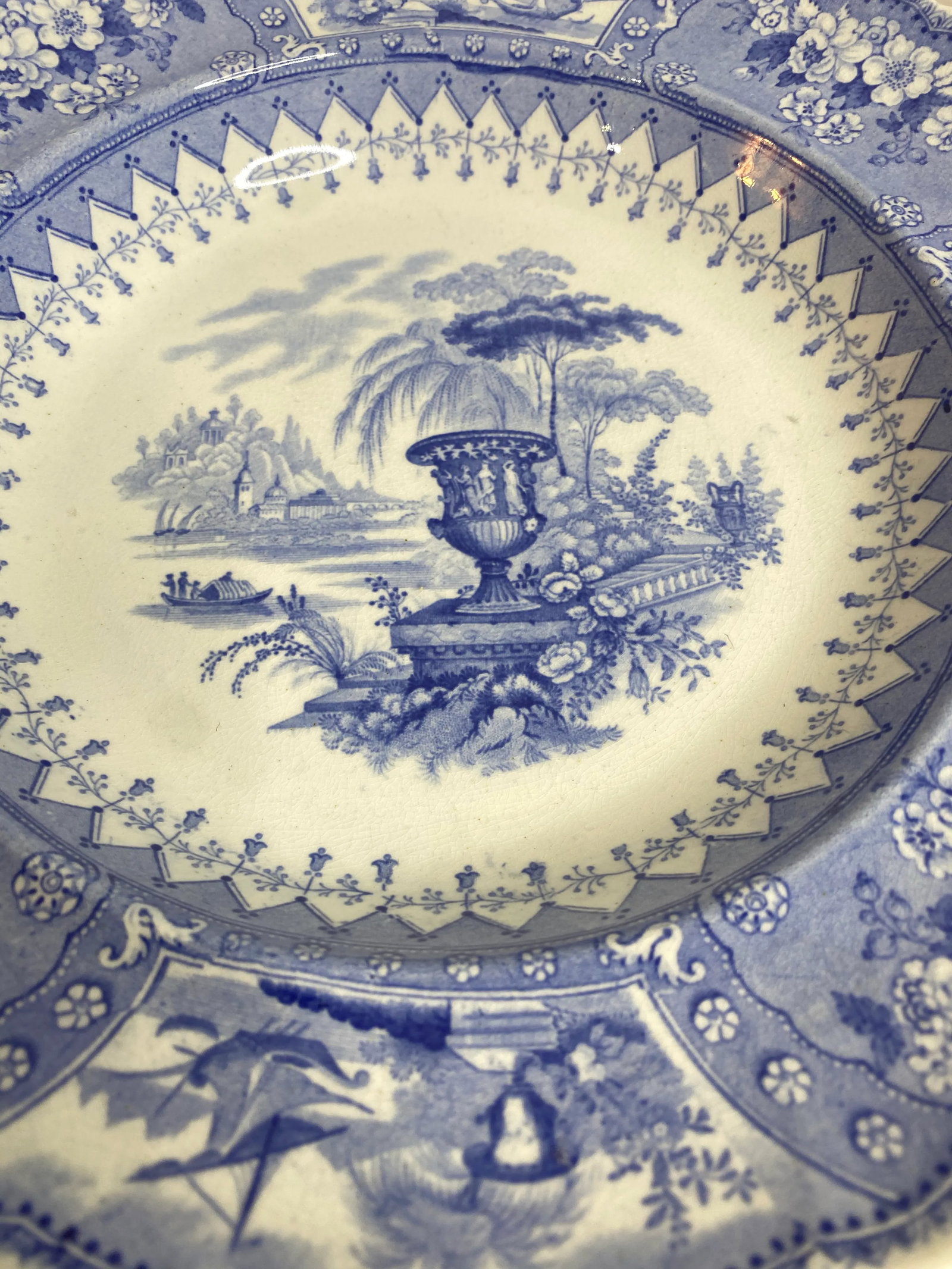 Antique Staffordshire Blue and White Soup Bowls/Plates - Set of 7 - 4