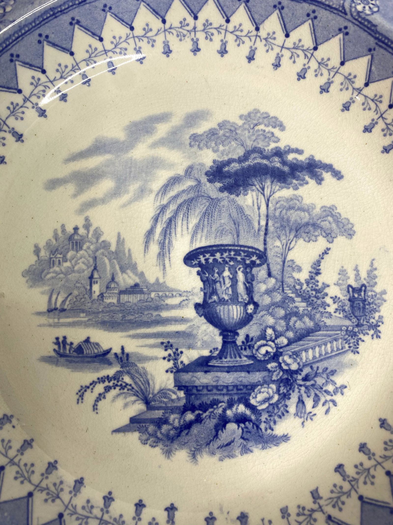 Antique Staffordshire Blue and White Soup Bowls/Plates - Set of 7 - 6