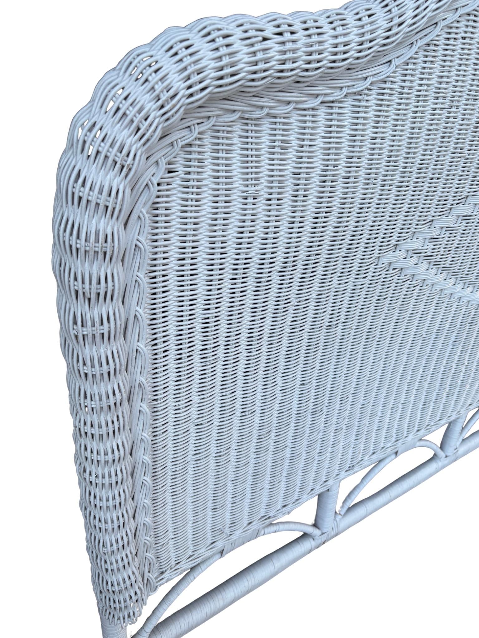Vintage White Wicker Headboard Coastal Beach Cottagecore Style - 2