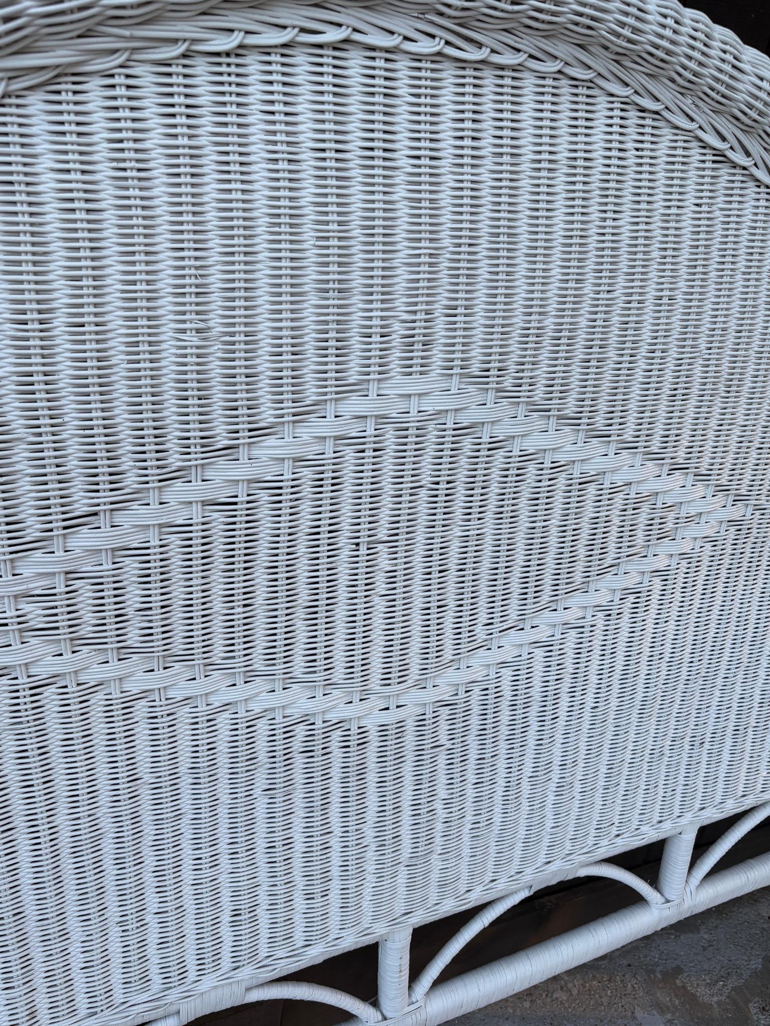 Vintage White Wicker Headboard Coastal Beach Cottagecore Style - 3