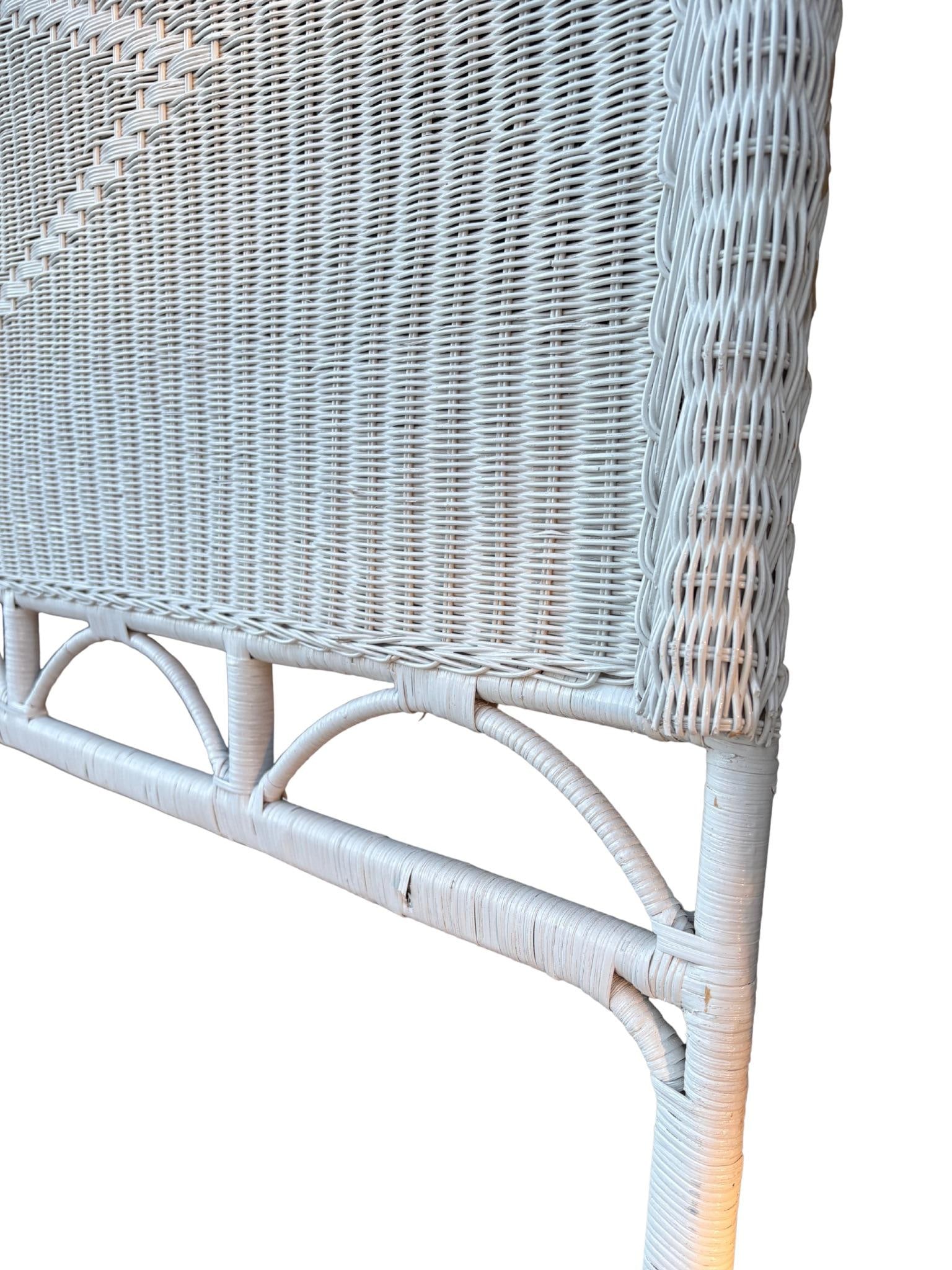 Vintage White Wicker Headboard Coastal Beach Cottagecore Style - 4