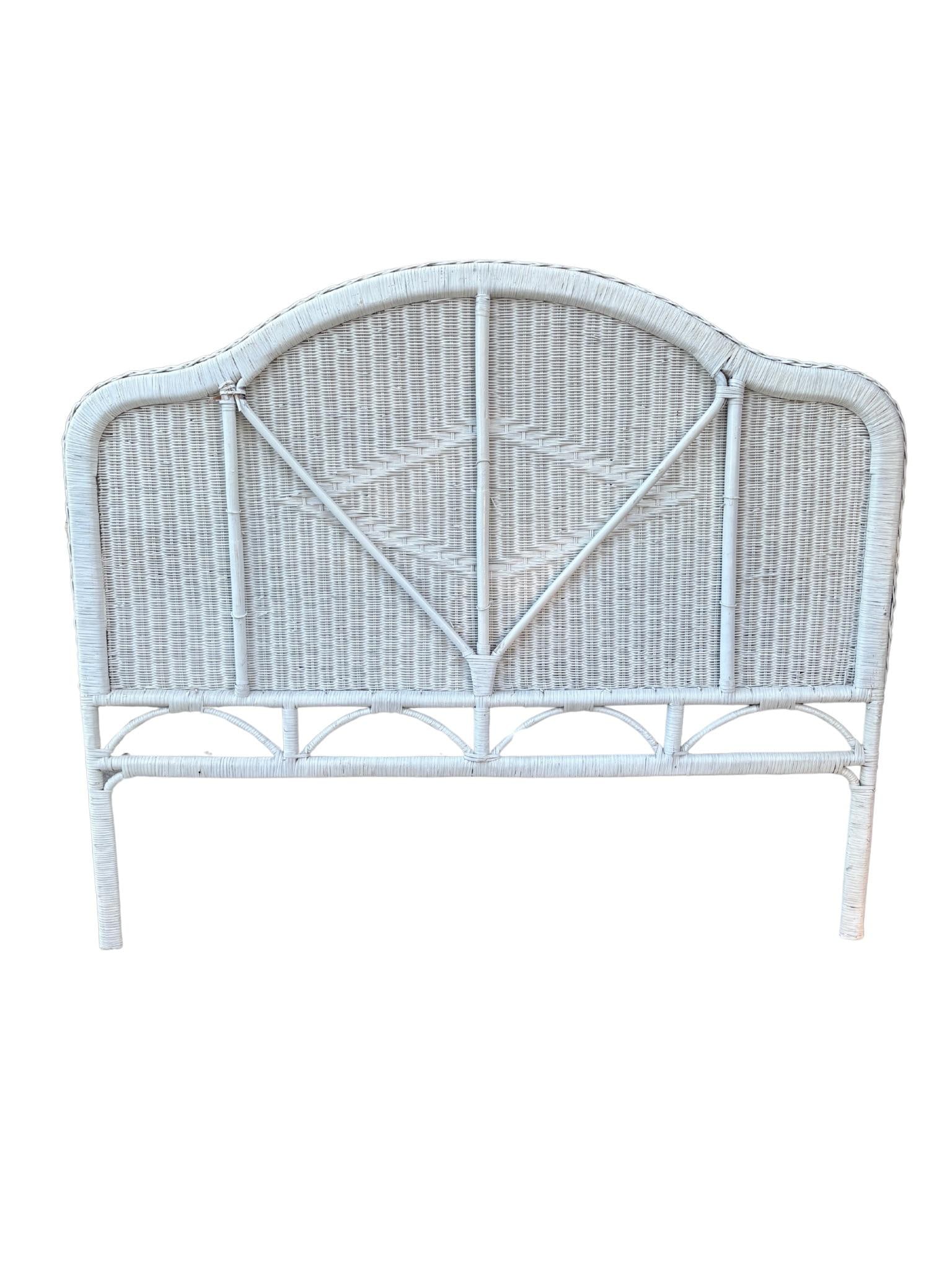 Vintage White Wicker Headboard Coastal Beach Cottagecore Style - 5
