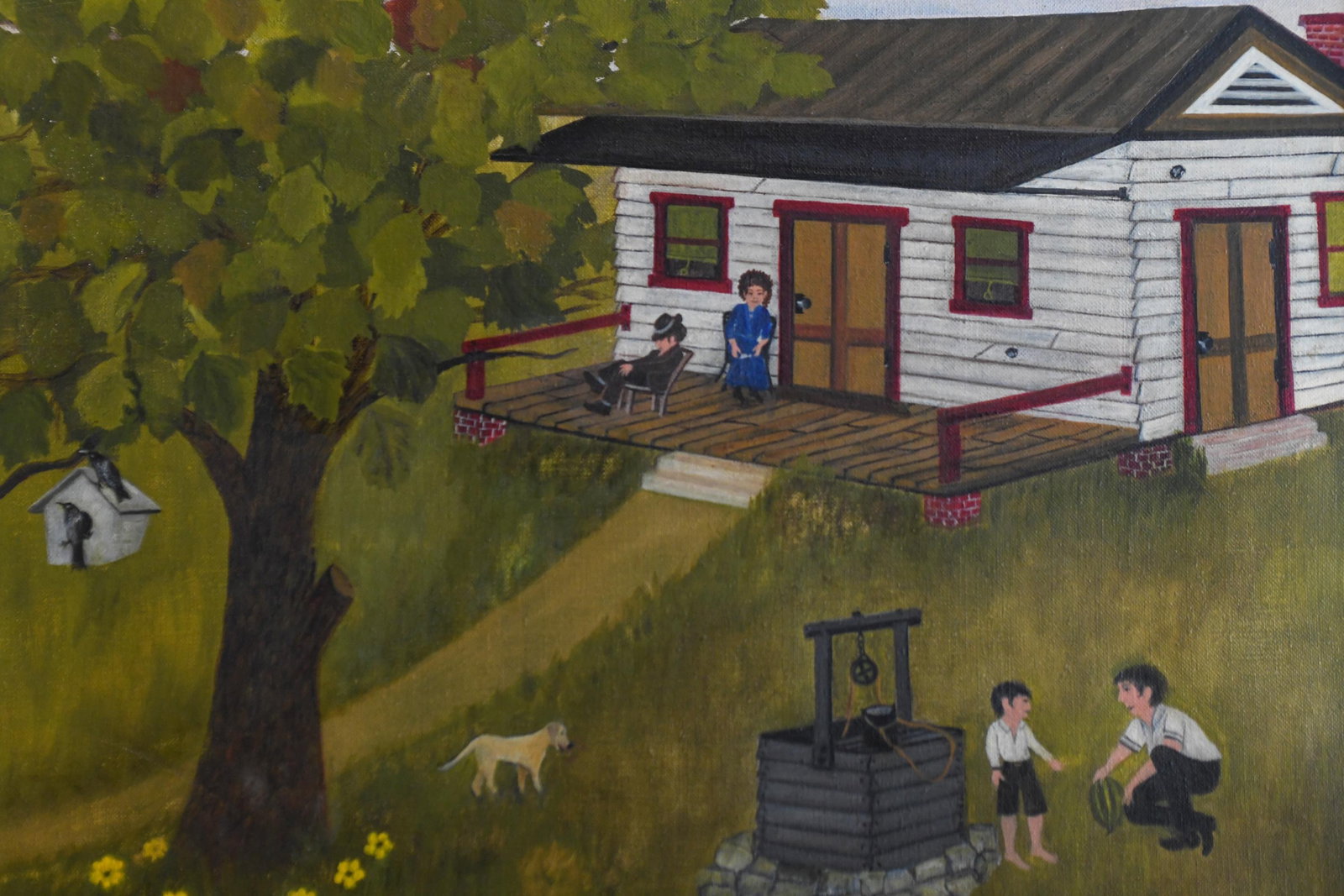 1970s Folk Art Farmhouse Landscape Scene Framed Oil on Canvas by H. Burger - 3