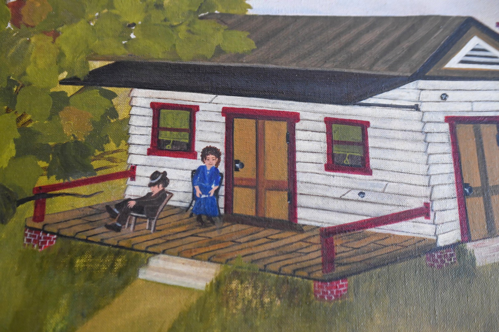 1970s Folk Art Farmhouse Landscape Scene Framed Oil on Canvas by H. Burger - 8