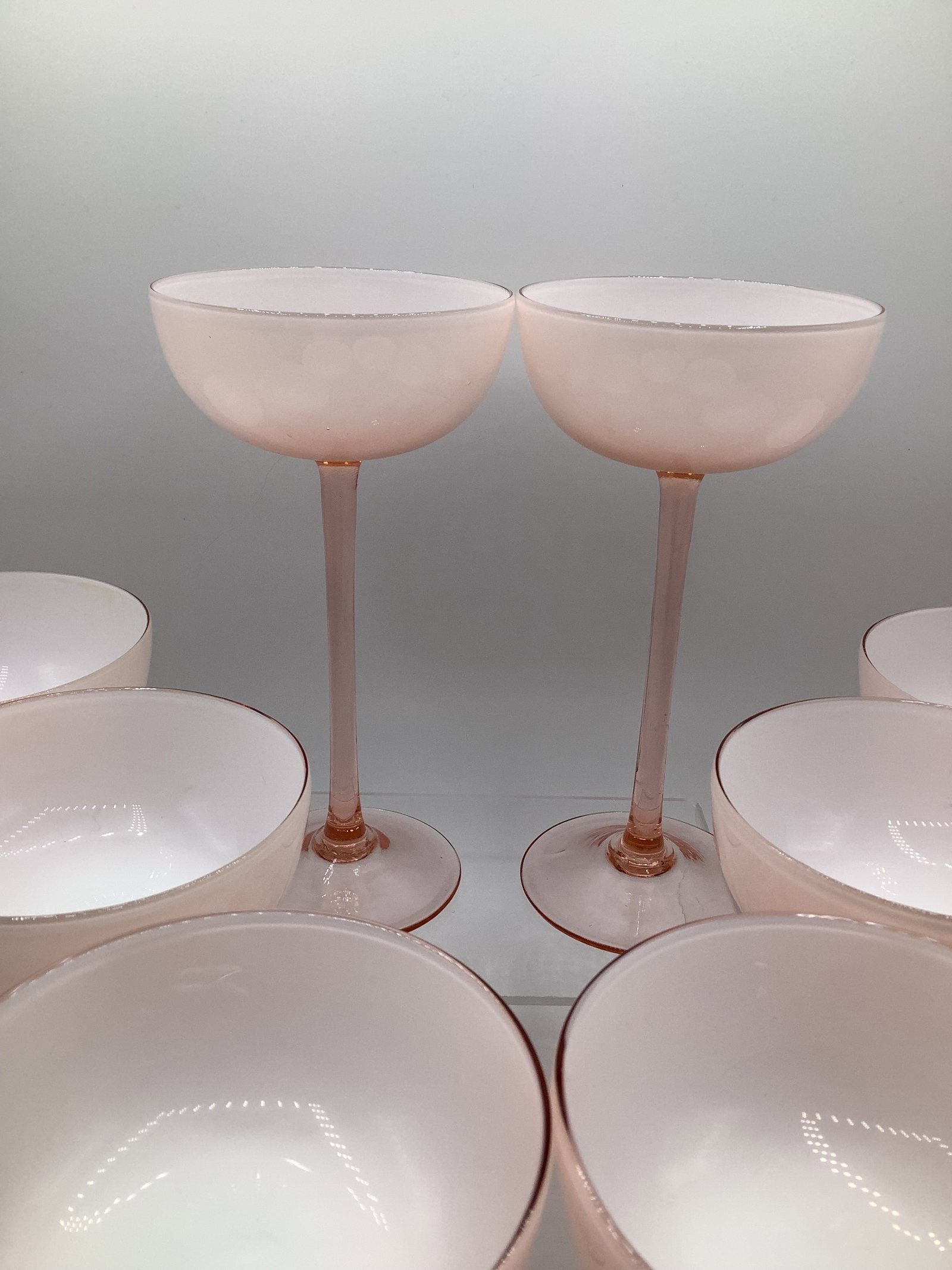Vintage Carlo Moretti Italy Pink White Cased Glass Tall Stem Champagne Coupes - Set of 8 - 5