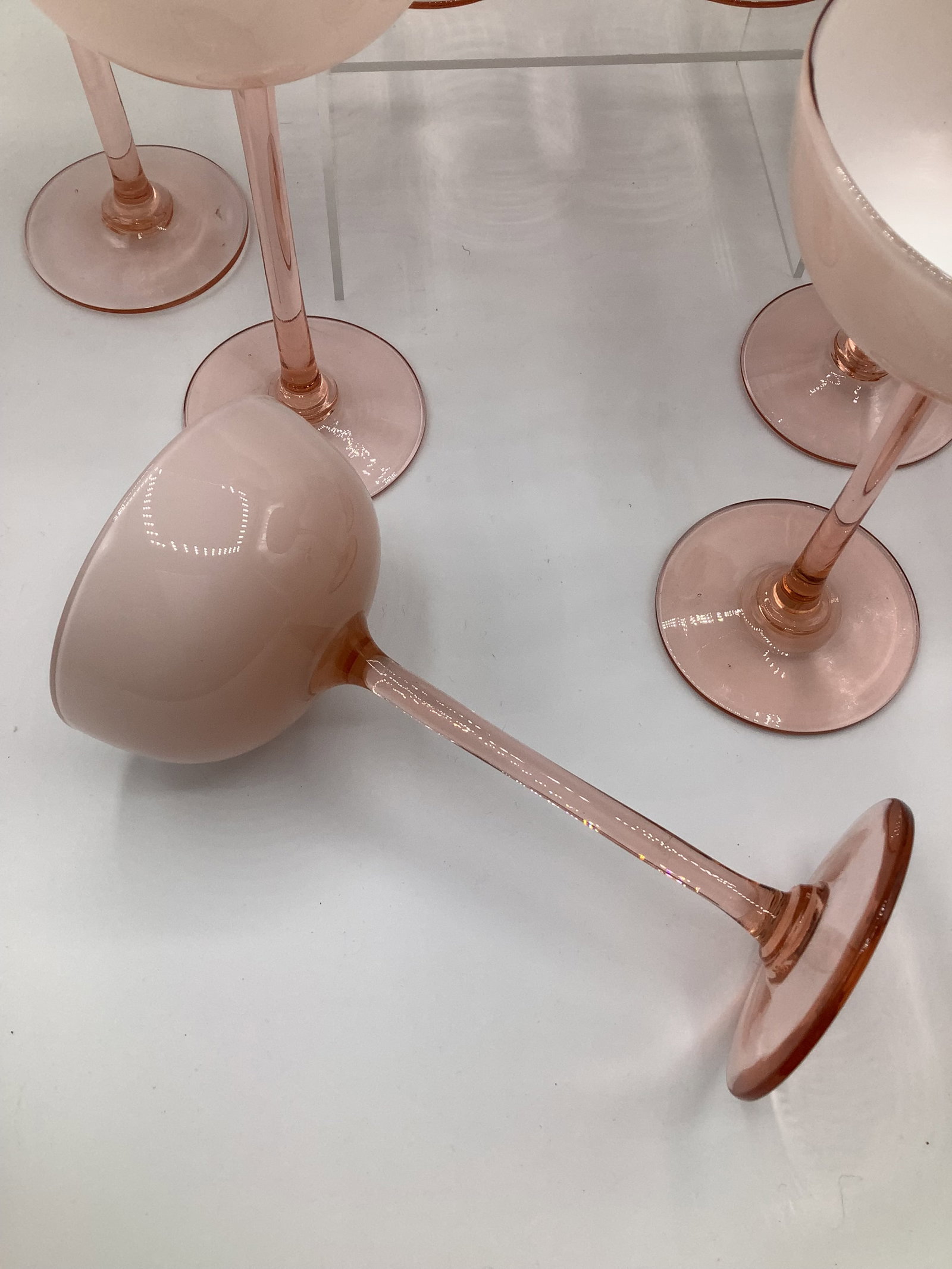 Vintage Carlo Moretti Italy Pink White Cased Glass Tall Stem Champagne Coupes - Set of 8 - 7