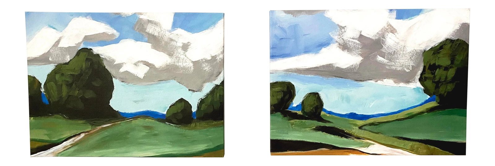 Contemporary Summer Landscape Prints on Canvas - a Pair: Summer Landscape reproduction prints of a hand painted summer scene on canvas wall art, set of 2. Perfect for anyone looking to add a touch of summer color to your home. Print of a hand painted