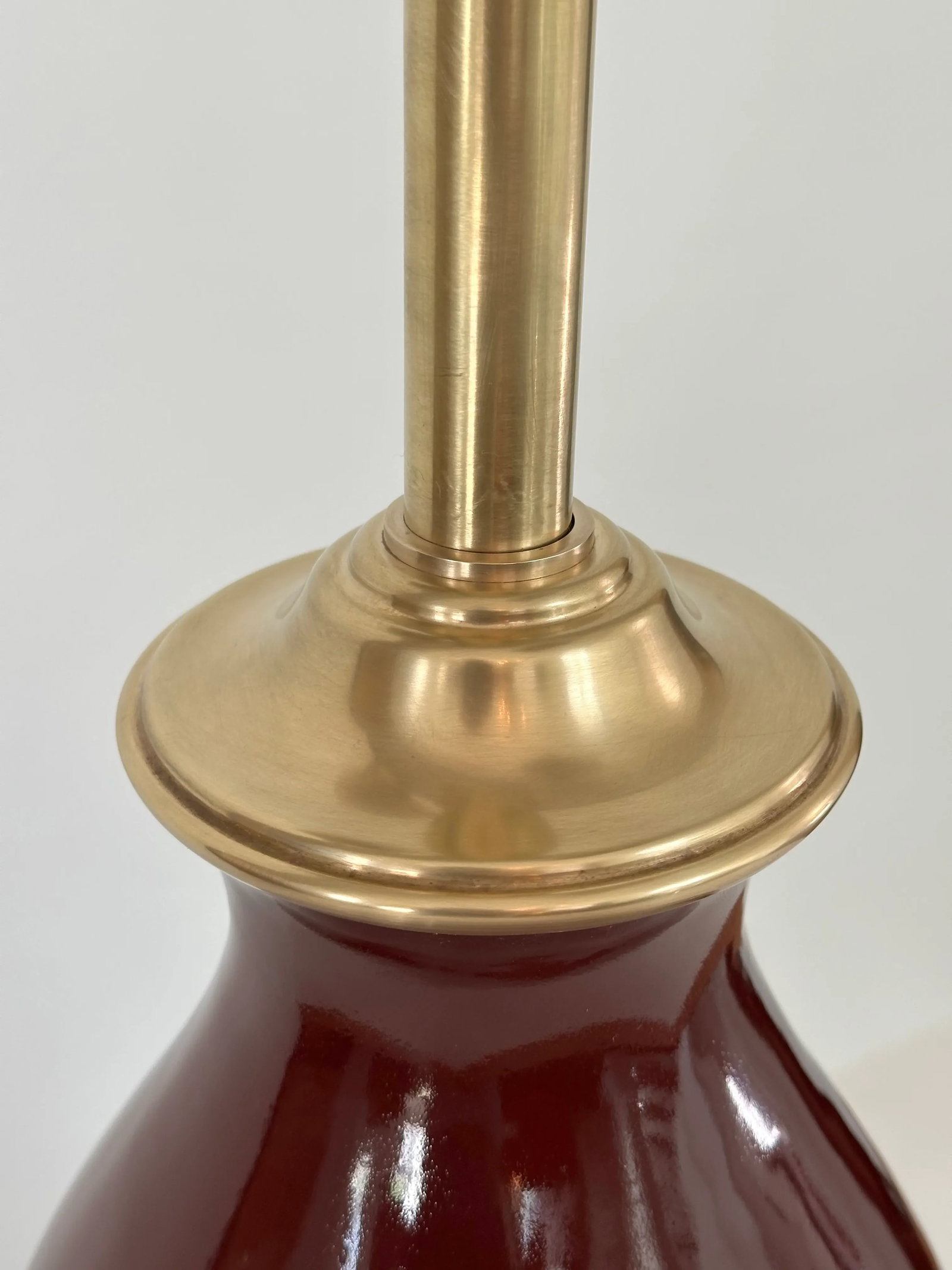 Single Ralph Lauren Extra Large Oxblood Red Ceramic Lamp With Brass Fittings. - 11