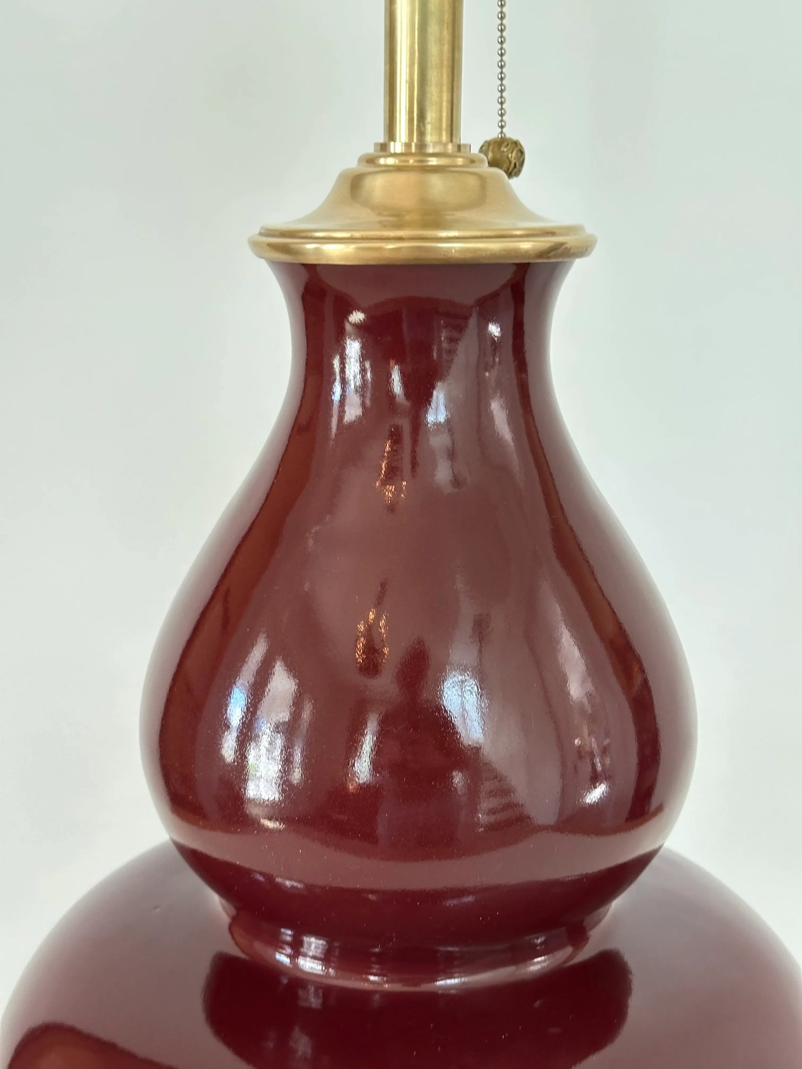 Single Ralph Lauren Extra Large Oxblood Red Ceramic Lamp With Brass Fittings. - 12