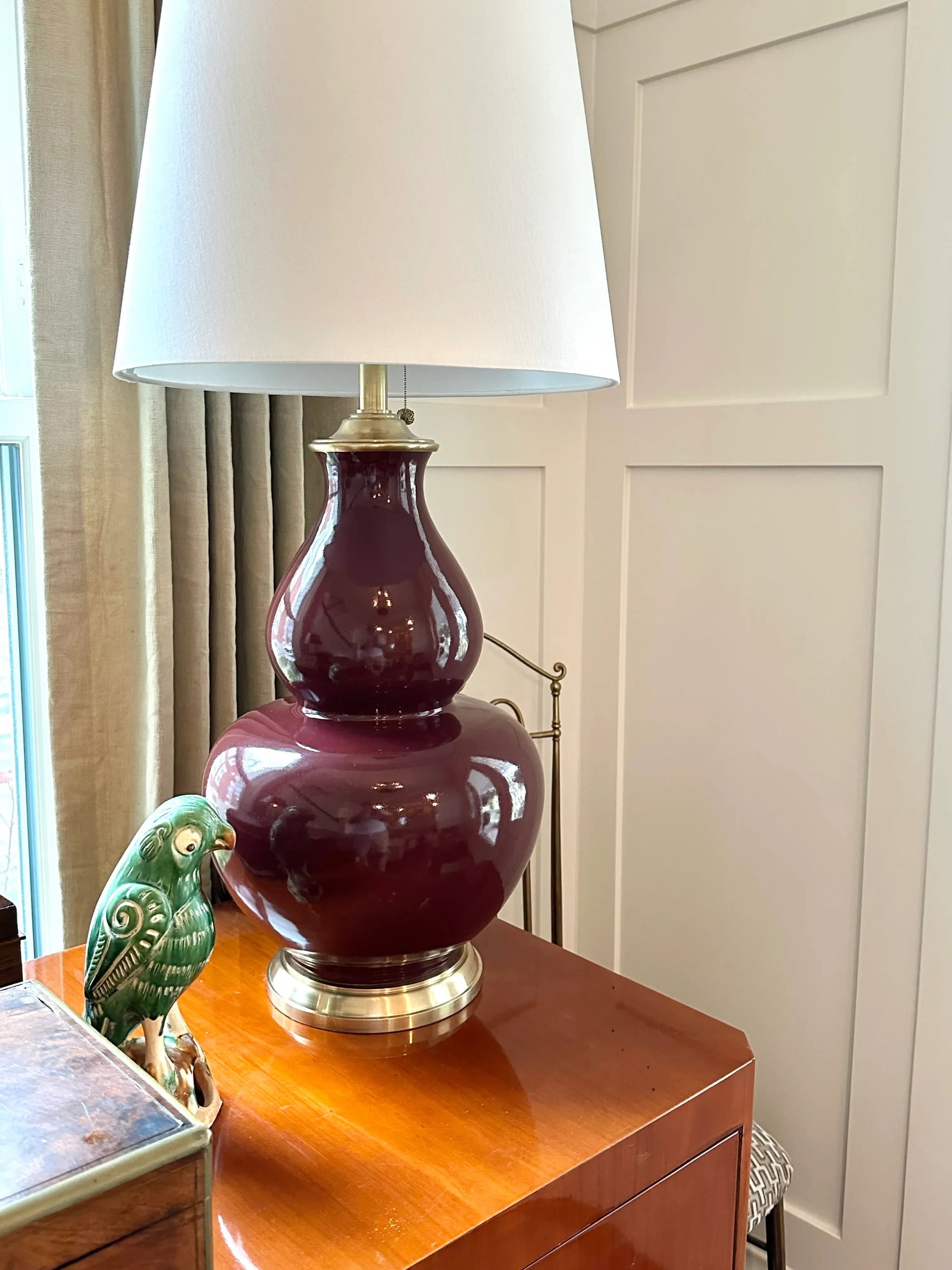 Single Ralph Lauren Extra Large Oxblood Red Ceramic Lamp With Brass Fittings. - 16