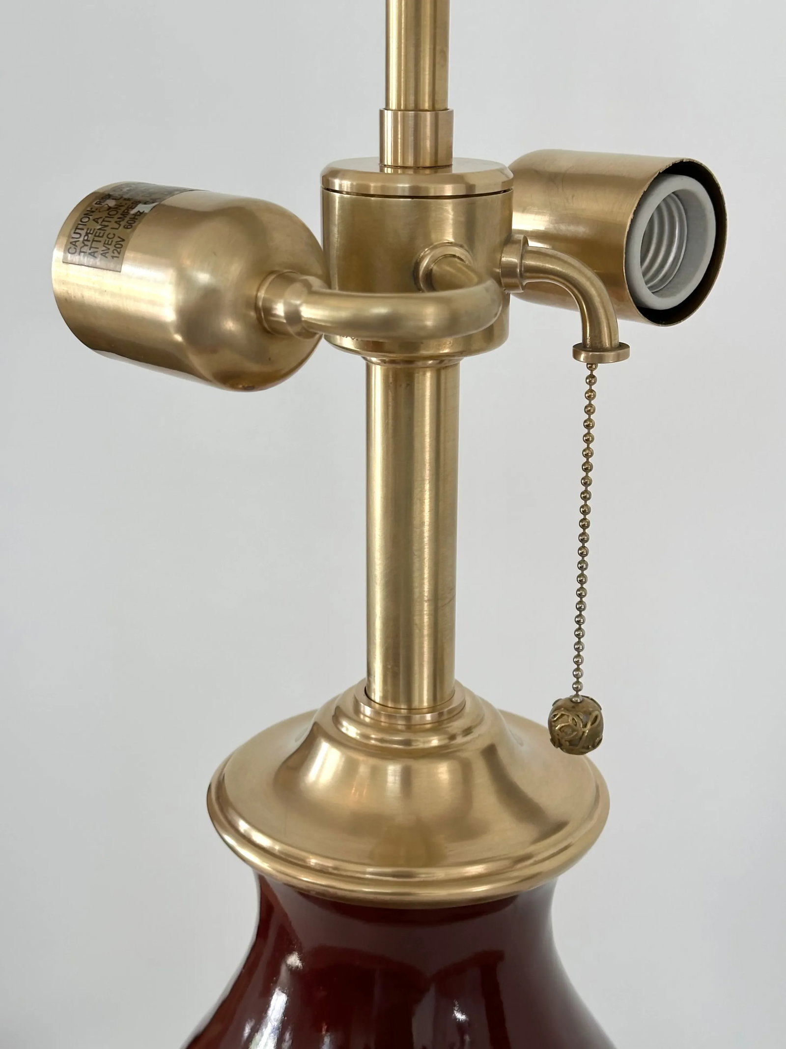 Single Ralph Lauren Extra Large Oxblood Red Ceramic Lamp With Brass Fittings. - 4