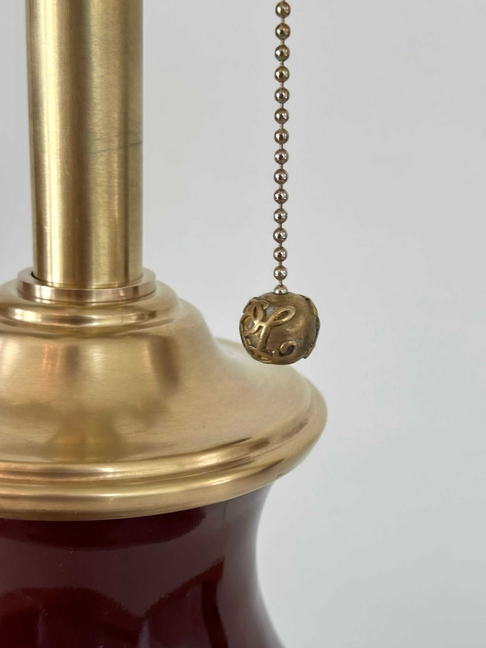 Single Ralph Lauren Extra Large Oxblood Red Ceramic Lamp With Brass Fittings. - 6