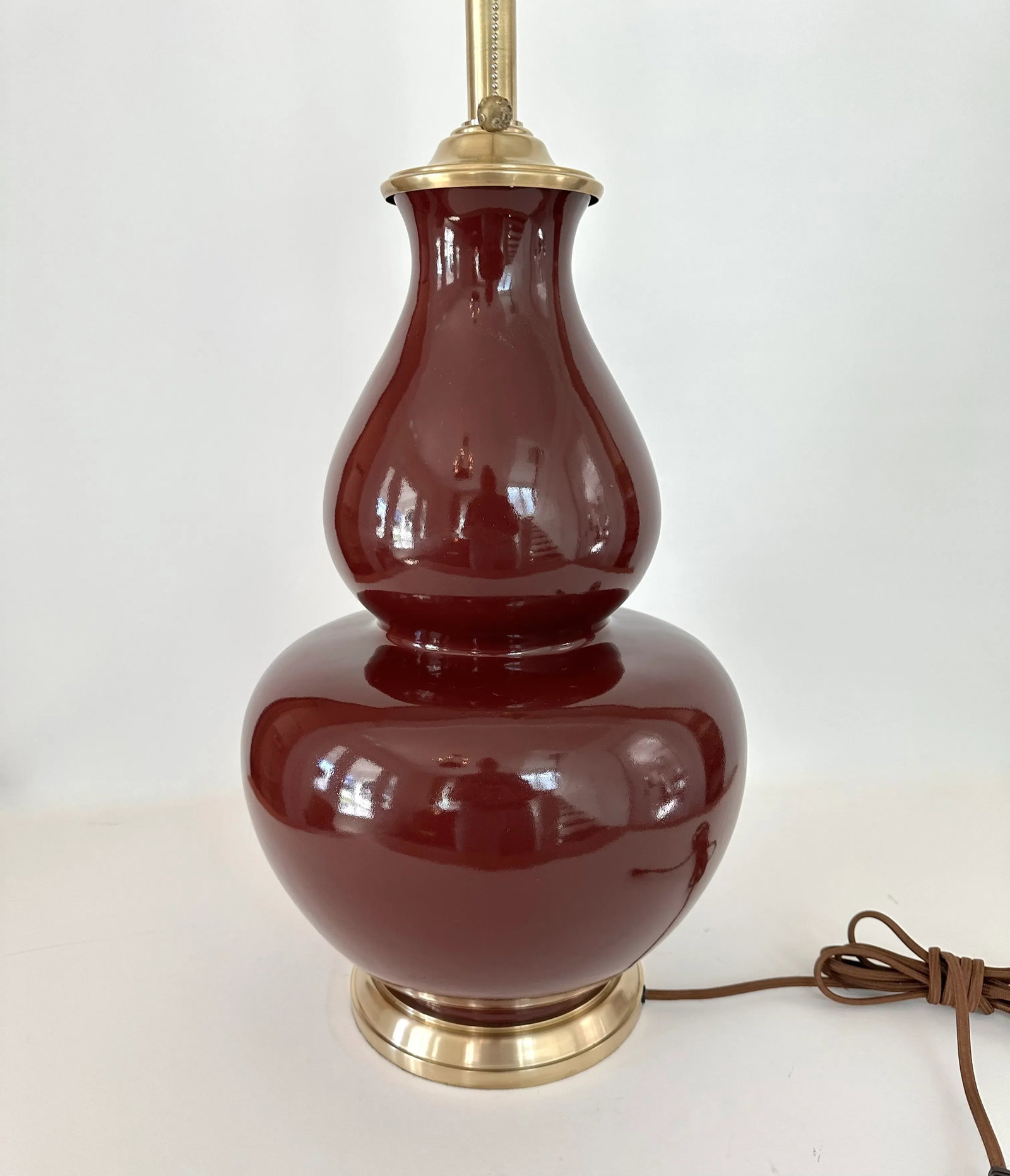 Single Ralph Lauren Extra Large Oxblood Red Ceramic Lamp With Brass Fittings. - 7