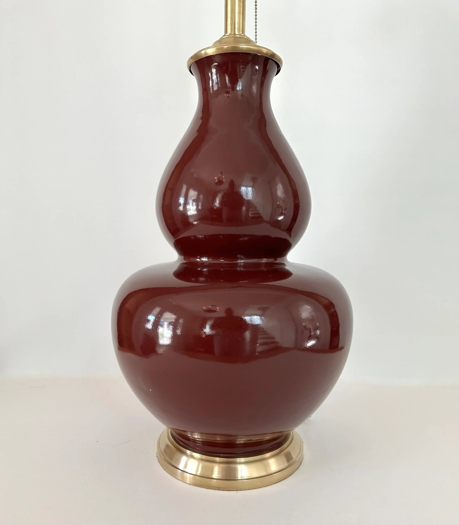 Single Ralph Lauren Extra Large Oxblood Red Ceramic Lamp With Brass Fittings. - 8