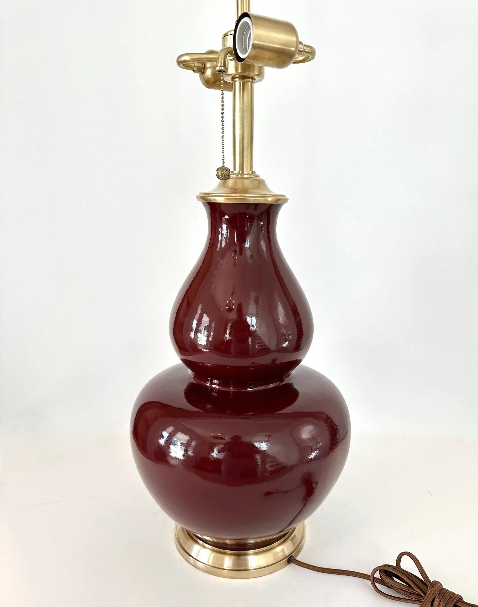 Single Ralph Lauren Extra Large Oxblood Red Ceramic Lamp With Brass Fittings. - 9
